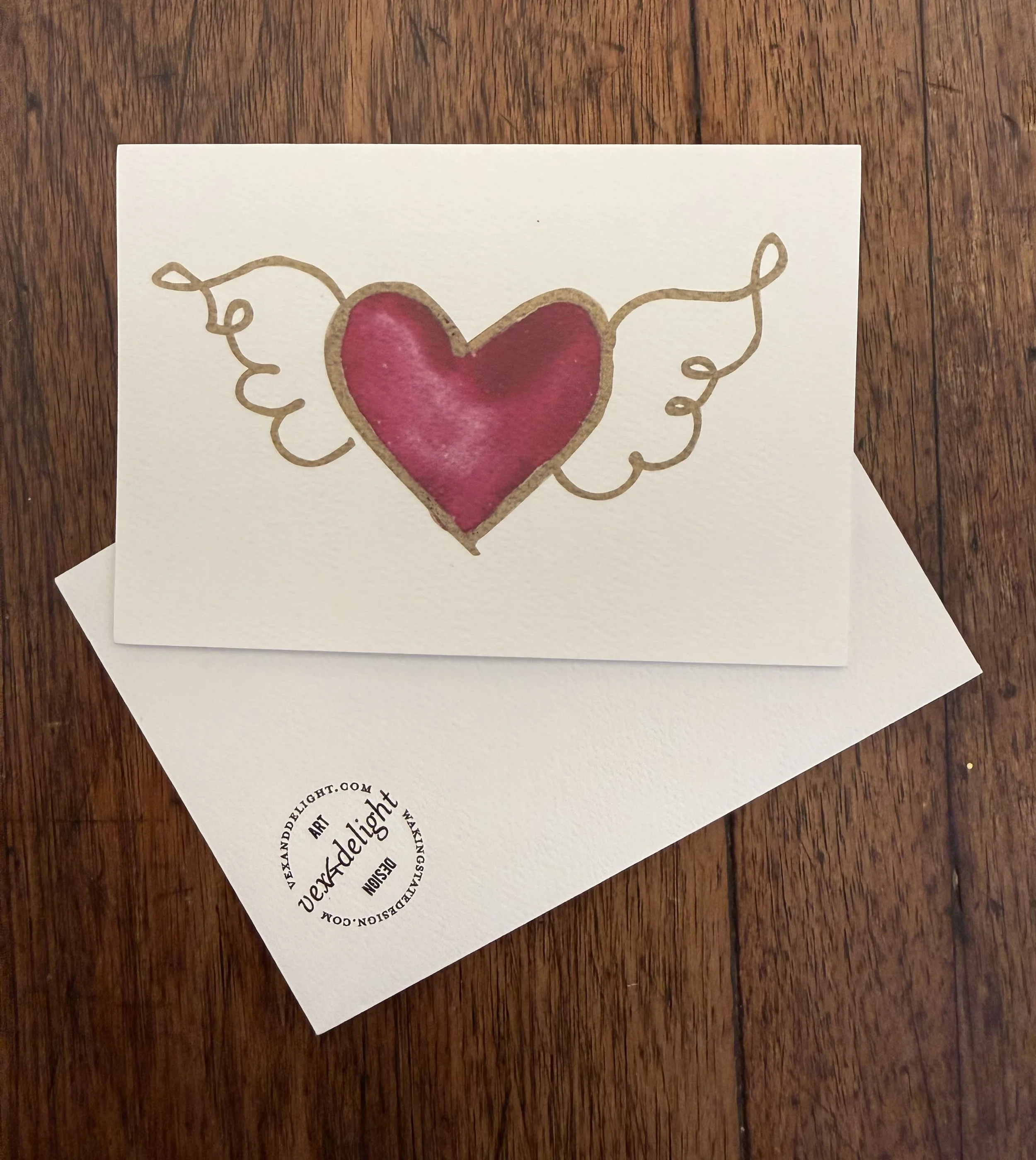Original Art Blank Card featuring a Flying Heart – with envelope