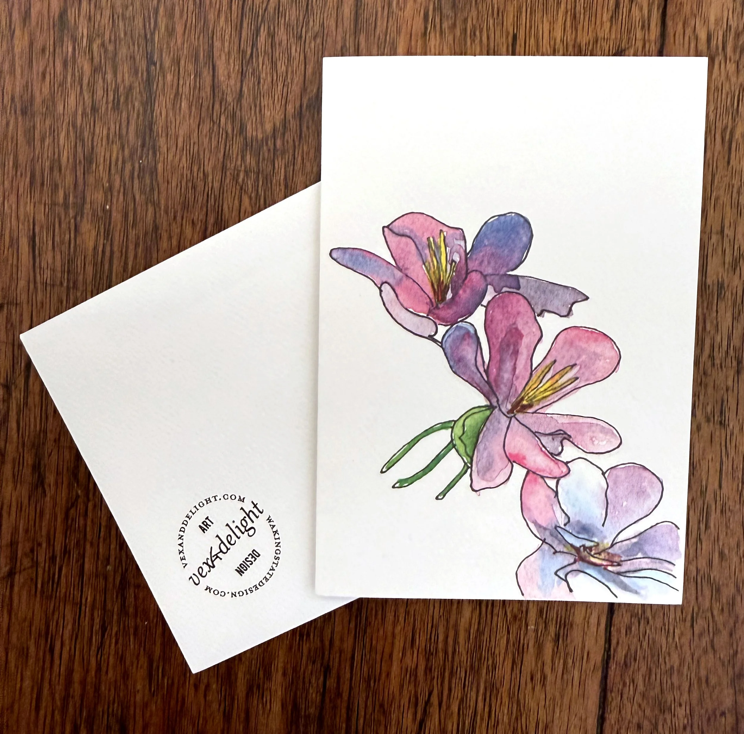 Original Art Blank Card featuring Beautiful Columbine - vertically oriented card