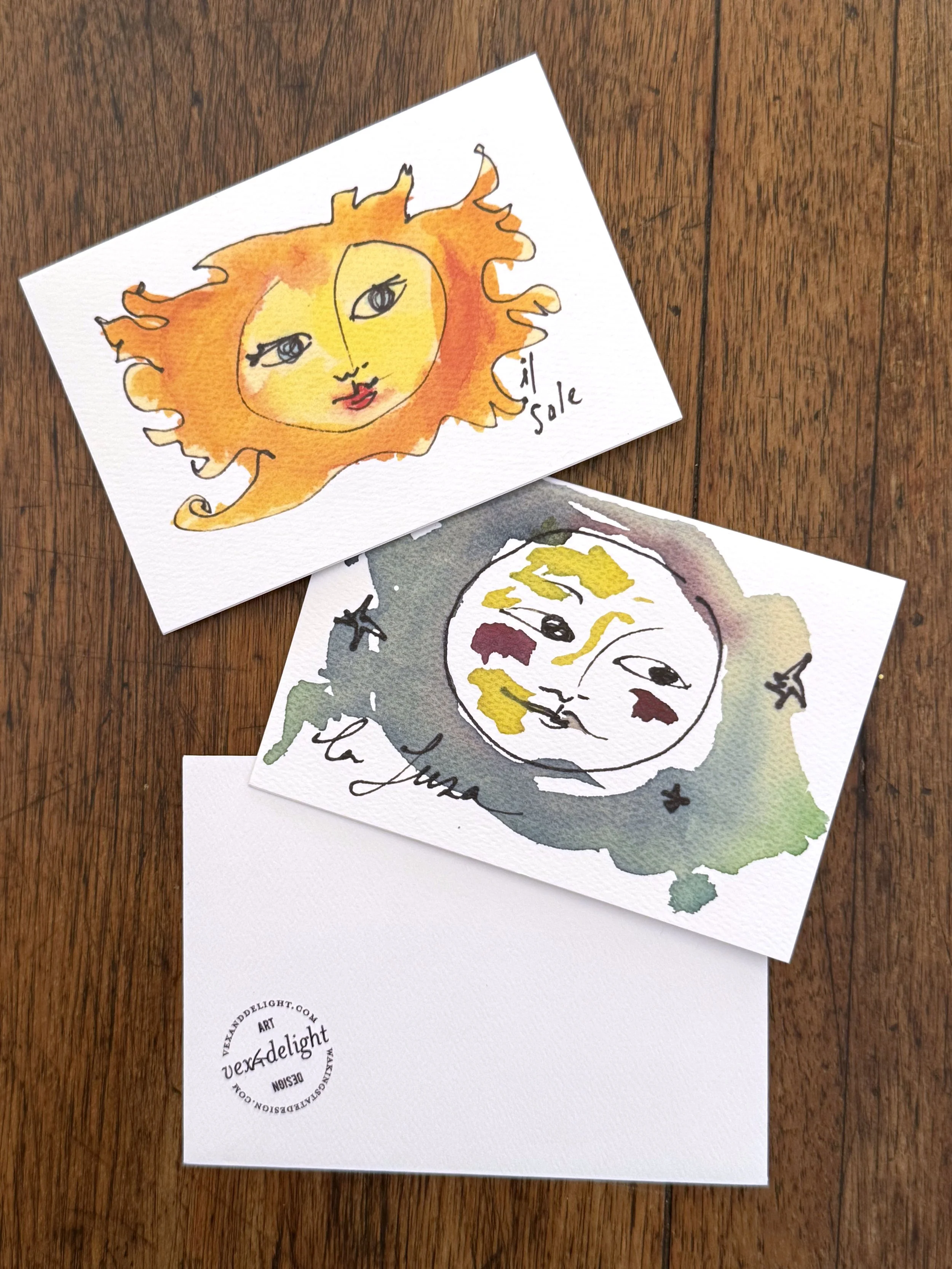 Original Art Blank Card featuring the Sun and Moon – with envelope