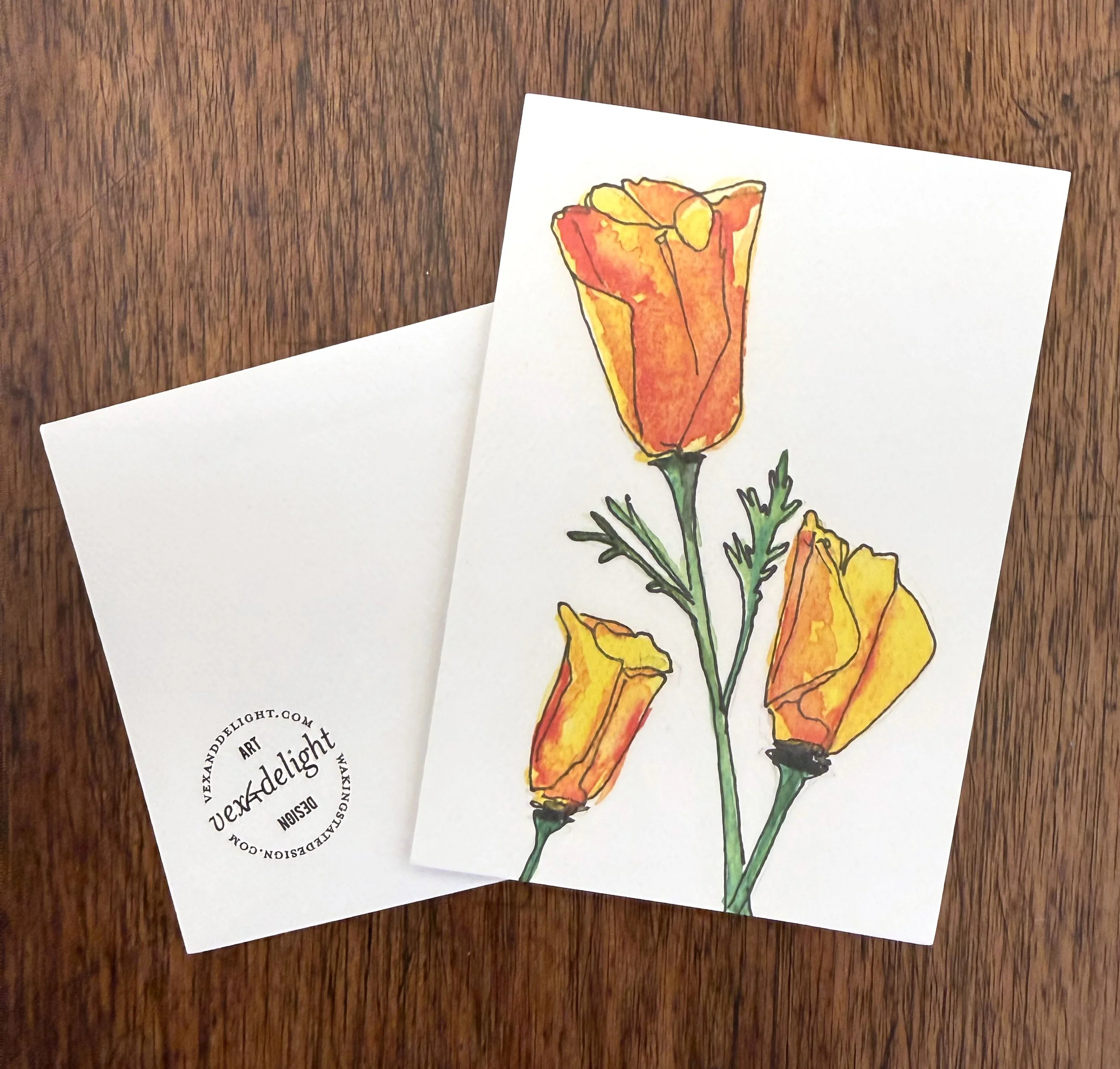Original Art Blank Card featuring Beautiful California Poppy - vertically oriented card