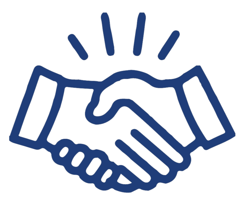 Illustration of a handshake with lines radiating above, symbolizing agreement or partnership.