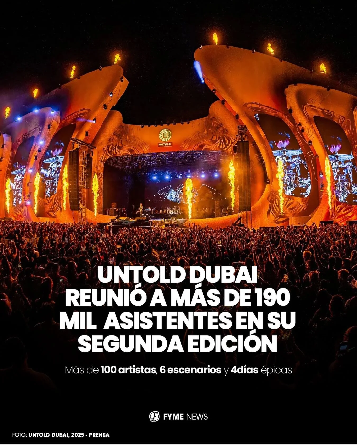 UNTOLD Dubai cerr&oacute; su segunda edici&oacute;n con m&aacute;s de 190 mil asistentes.👥🔥

El megafestival transform&oacute; Dubai Parks&trade; &amp; Resorts en un universo de m&uacute;sica y producci&oacute;n de otro nivel, con m&aacute;s de 100