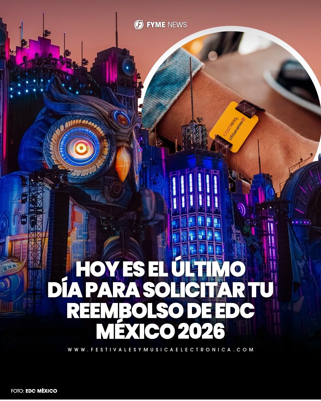Que no se te pase, hoy es el &uacute;ltimo d&iacute;a de solicitar tu devoluci&oacute;n de dinero en tu pulsera Cashless de @edc_mexico 🇲🇽✨

El link de la devoluci&oacute;n se encuentra en el perfil de la cuenta oficial de EDC ✨😎

#edc #edcmexico 