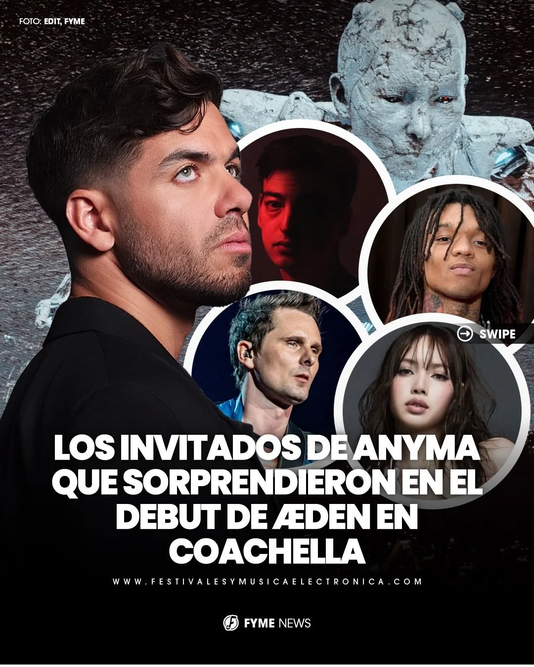 Anyma llev&oacute; su nuevo show &AElig;DEN al MainStage de Coachella 2026&hellip; y no lleg&oacute; solo 😮&zwj;🔥

Para este debut, el italiano arm&oacute; un momento &uacute;nico sumando invitados de distintos mundos:
🎤 Matt Bellamy
🎤 Swae Lee
?