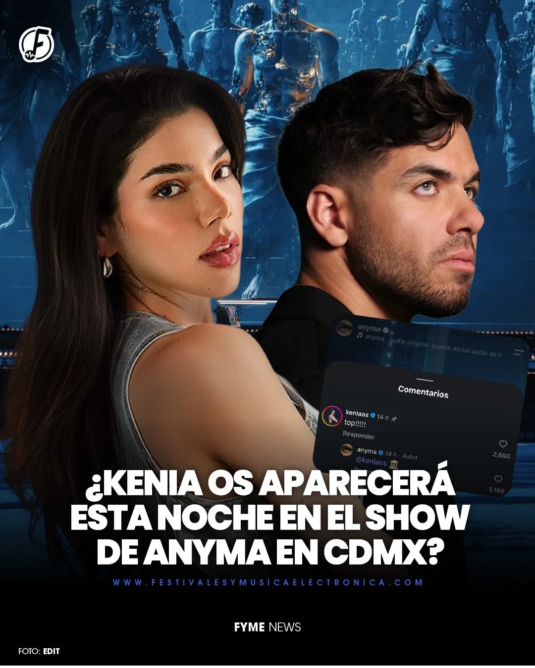 &iquest;ANYMA X KENIA OS? 👀🏛️🚨 

Anyma encendi&oacute; las teor&iacute;as previo a su show de esta noche en el Estadio GNP Seguros.

El productor comparti&oacute; un nuevo reel en Instagram y Kenia Os apareci&oacute; en los comentarios con un cont