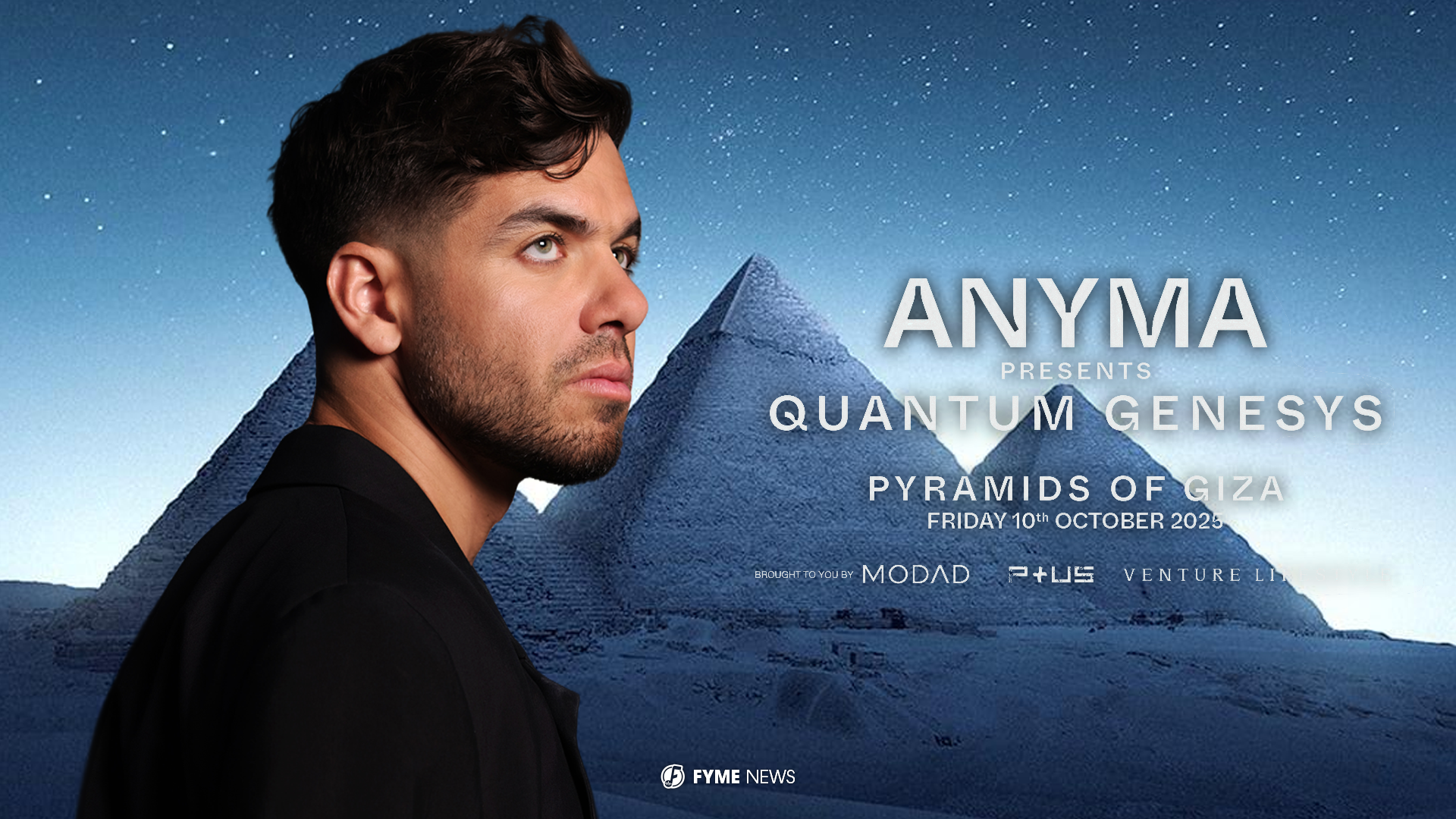 Anyma en su DJ set Quantum durante el concierto en las Pirámides de Giza 2025