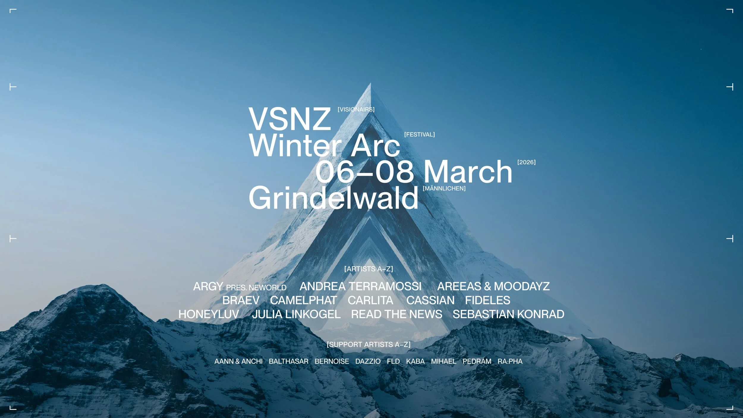 VSNZ Winter Arc regresa del 6 al 8 de marzo de 2026 a Grindelwald, Suiza. Argy, CamelPhat, Cassian y más en un festival electrónico único en los Alpes.