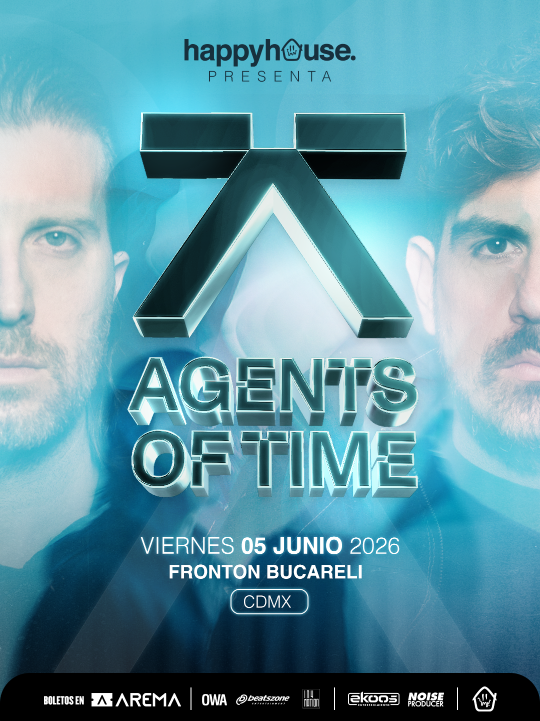 Flyer oficial del evento Agents of Time en Frontón Bucareli el 5 de junio de 2026