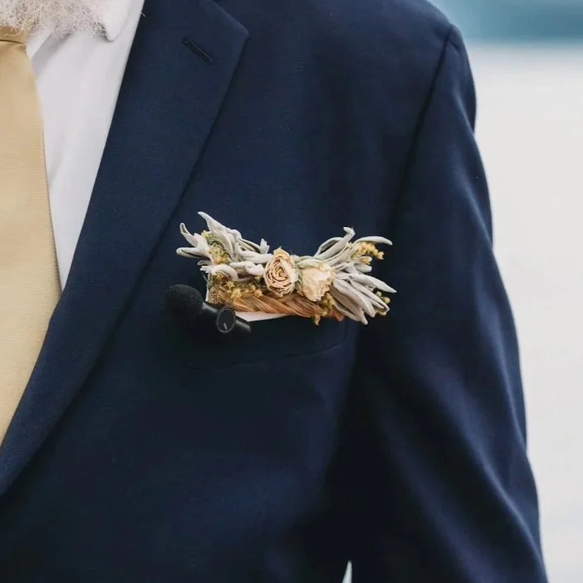 Indigenous Groom Boutonniere with Sweetgrass