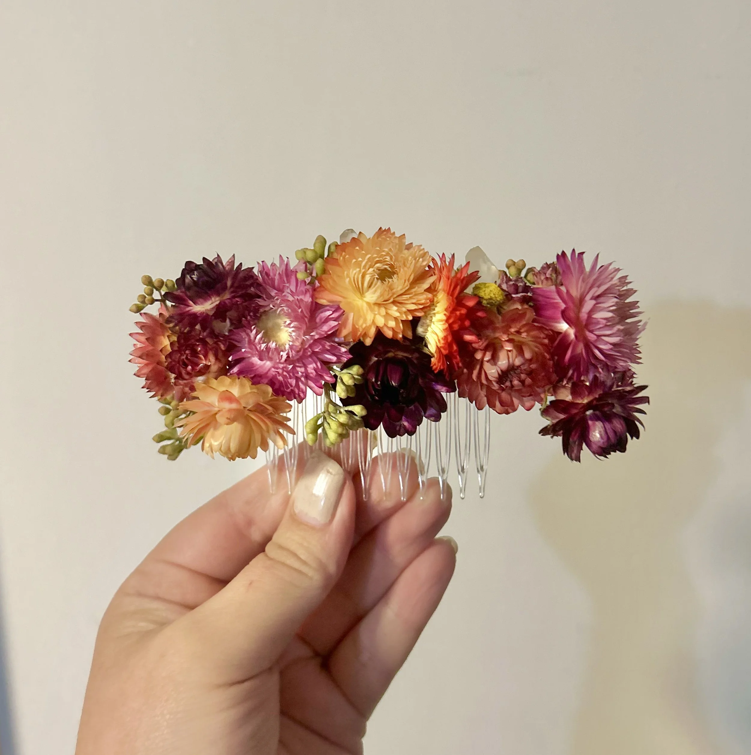 Strawflower Dried Flower Hair comb bride.jpeg