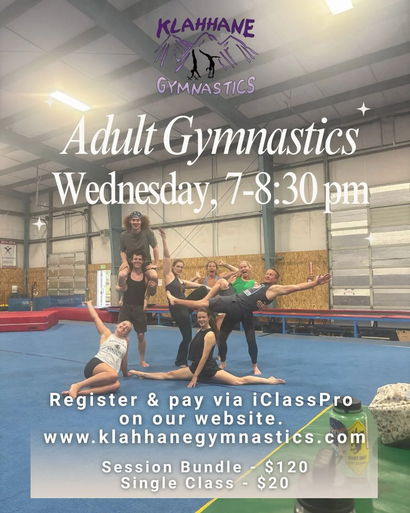 Have you been curious to try our adult gymnastics class?🤸&zwj;♀️

Adult Gymnastics is the perfect mix of strength, flexibility, and play &mdash; all at an accessible price.

Join us Wednesday nights, 7&ndash;8:30 pm!

New to gymnastics? We&rsquo;ll 