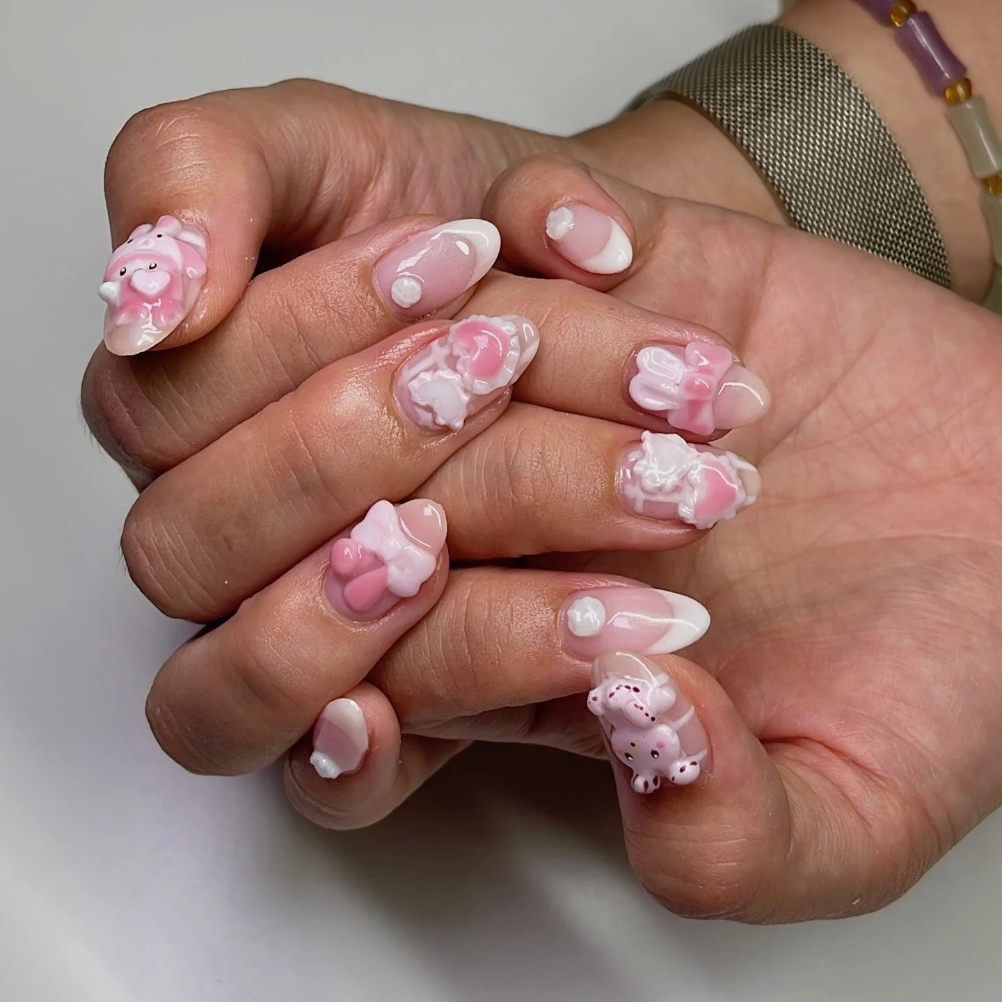first time hand sculpting charms &mdash; @sanrio edition 🙈
my clients love testing my artistic abilities and i love it, keep it coming 🤞

&mdash;&mdash;
structure manicure with @mongupnails 
@makartt_official white sculpting gel 

I.b- on xhs? 😂

