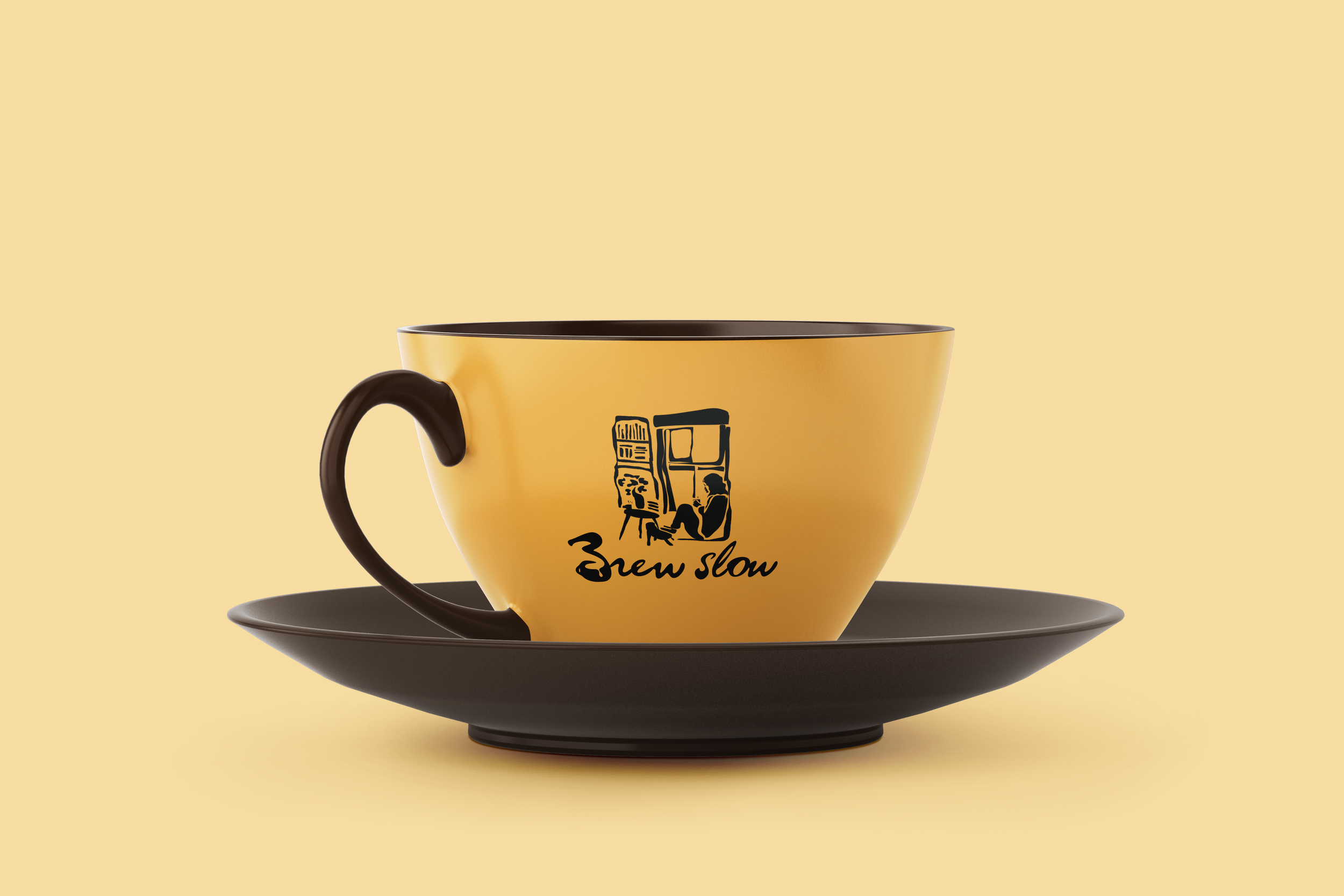 Brewslow Teacup with logo and alternative illustration