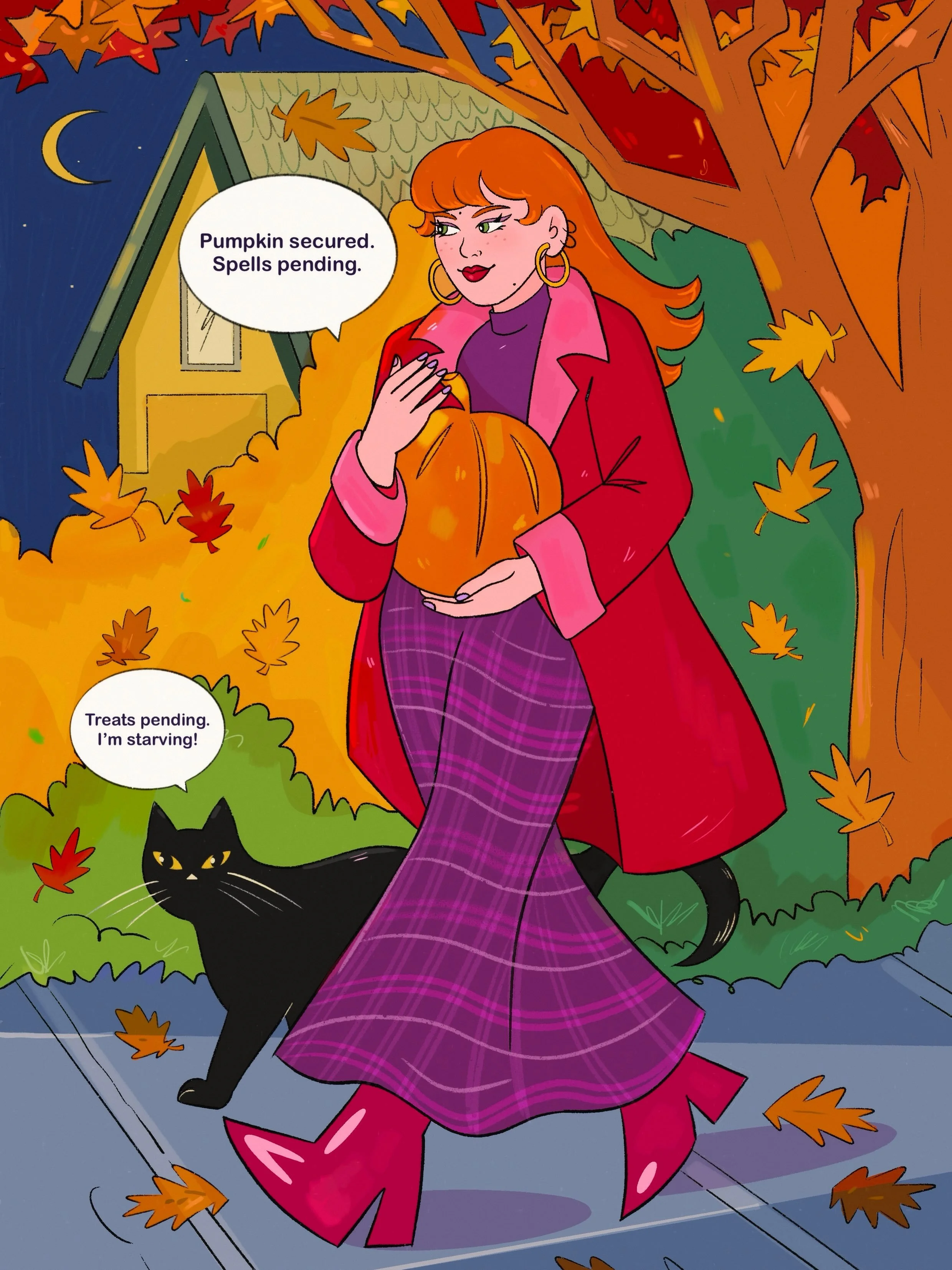 Art Diary 5: Pumpkin 🎃 I&rsquo;m simply having too much fun drawing this duo!!!! (literally me &amp; my cat in an alternate witchy universe) 🐈🔮

&bull;

#girlfringeartdiary