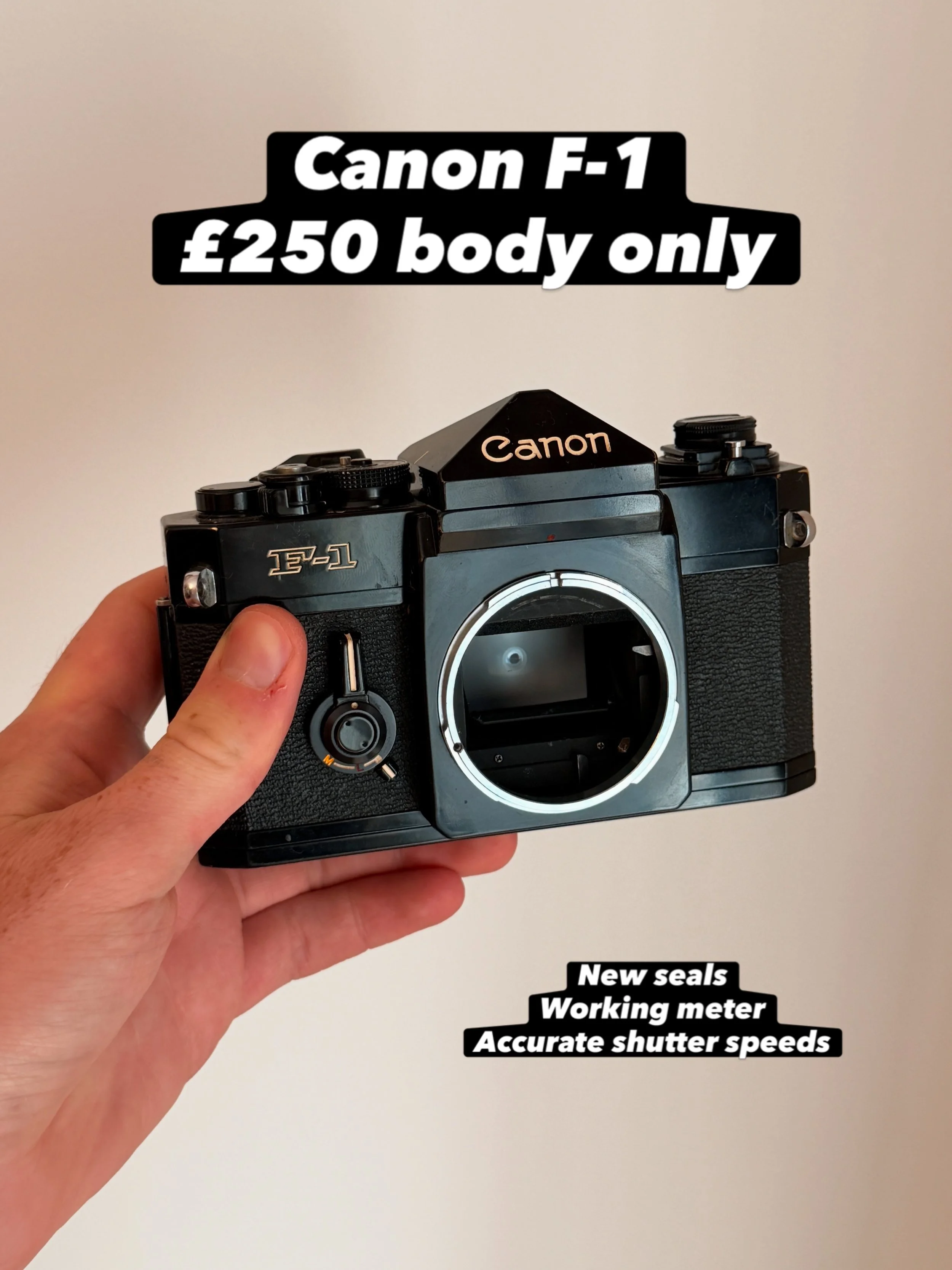 Canon F-1 for sale

Tried and tested, everything works, new seals as well! 

&pound;250
