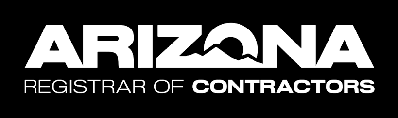 Black background with white text reading 'Arizona Registrar of Contractors' with a stylized 'Z' in Arizona.
