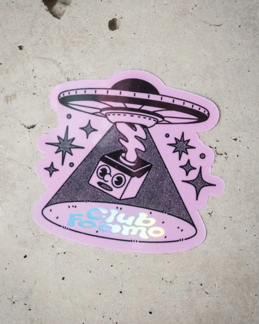 Club Foamo UFO sticker design