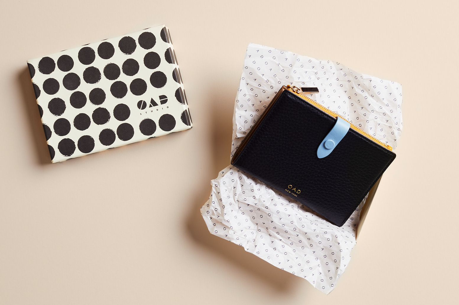 OAD Studio handbag packaging design by Letter A — stacked boxes with geometric patterns