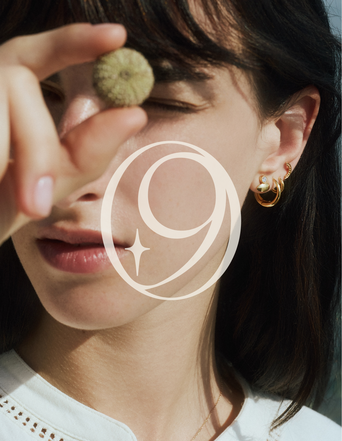 Enea Brand mark on photo of woman, design by LETTER A