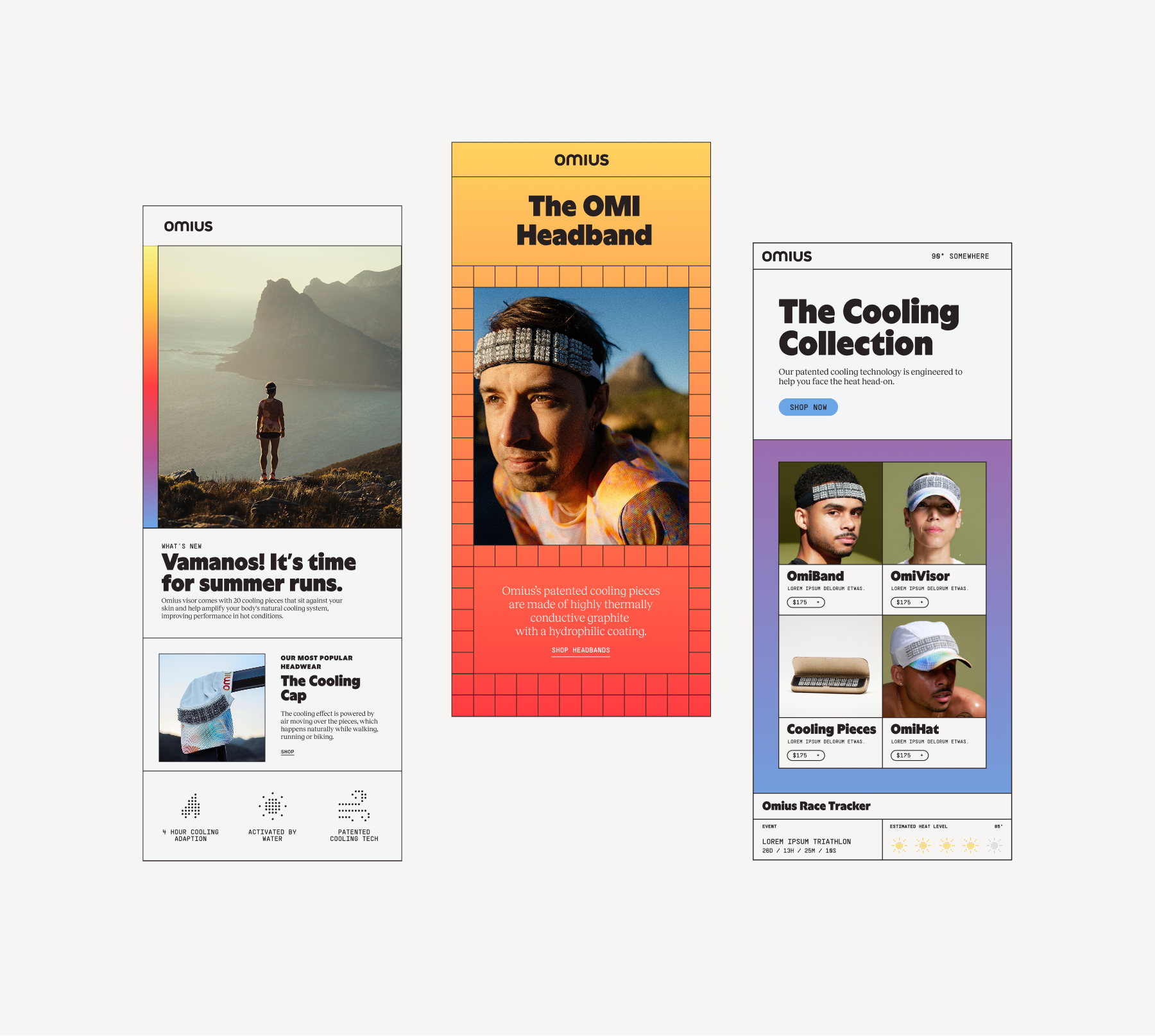 OMIUS rebrand by Letter A — three emails