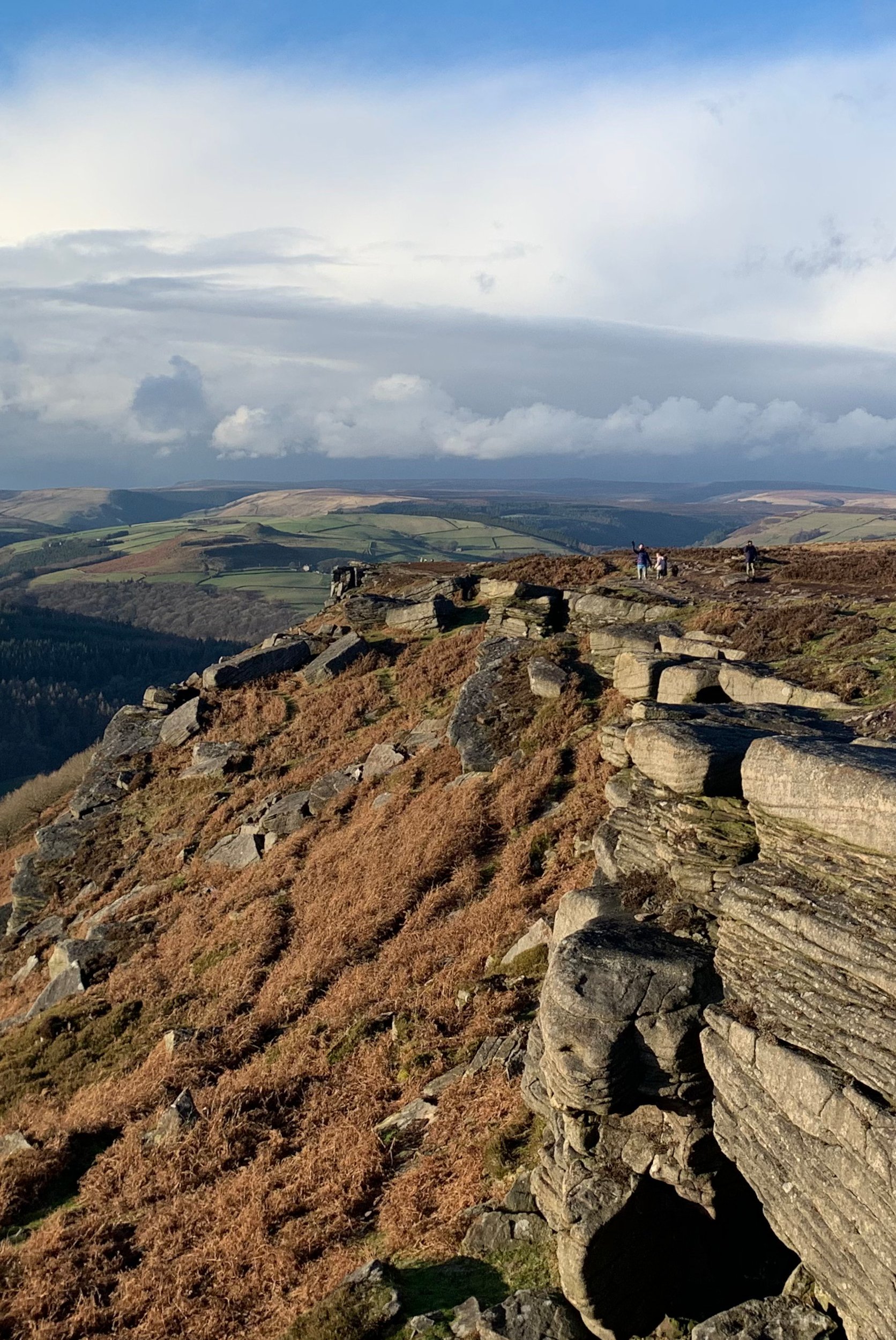 An aerial view of the rocks along Stanage Edge in the Peak District on a Sunny Day