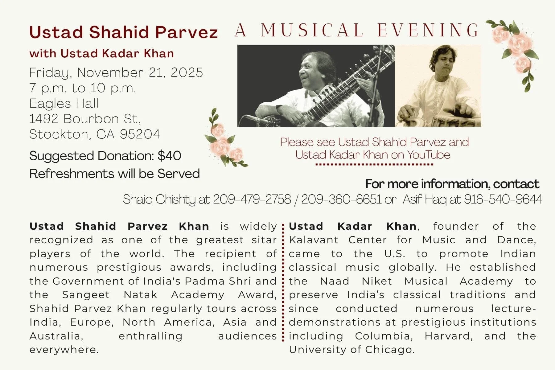 A Musical Evening: Ustad Shahid Parvez with Ustad Kadar Khan
