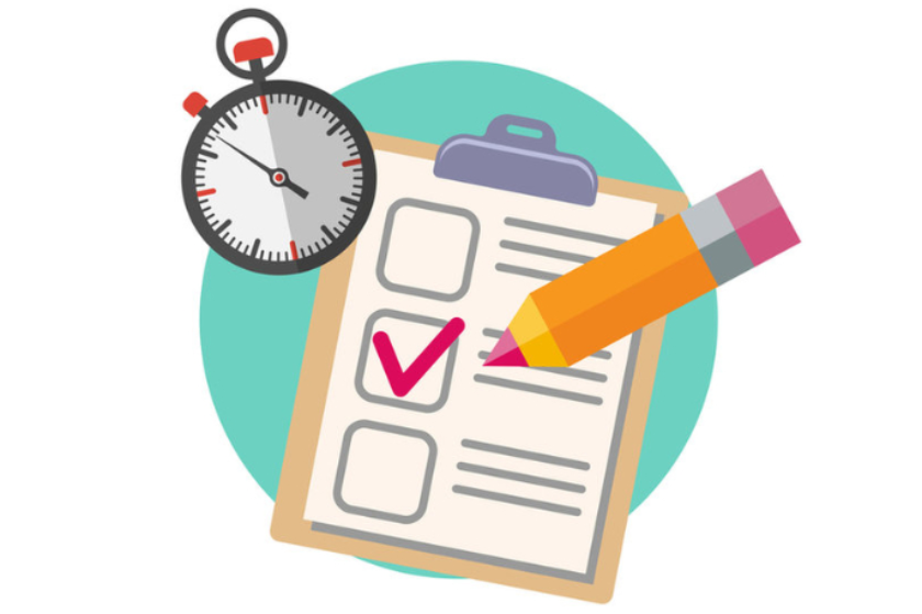 clipart picture of stopwatch, clipboard, and pencil checking an item off a list