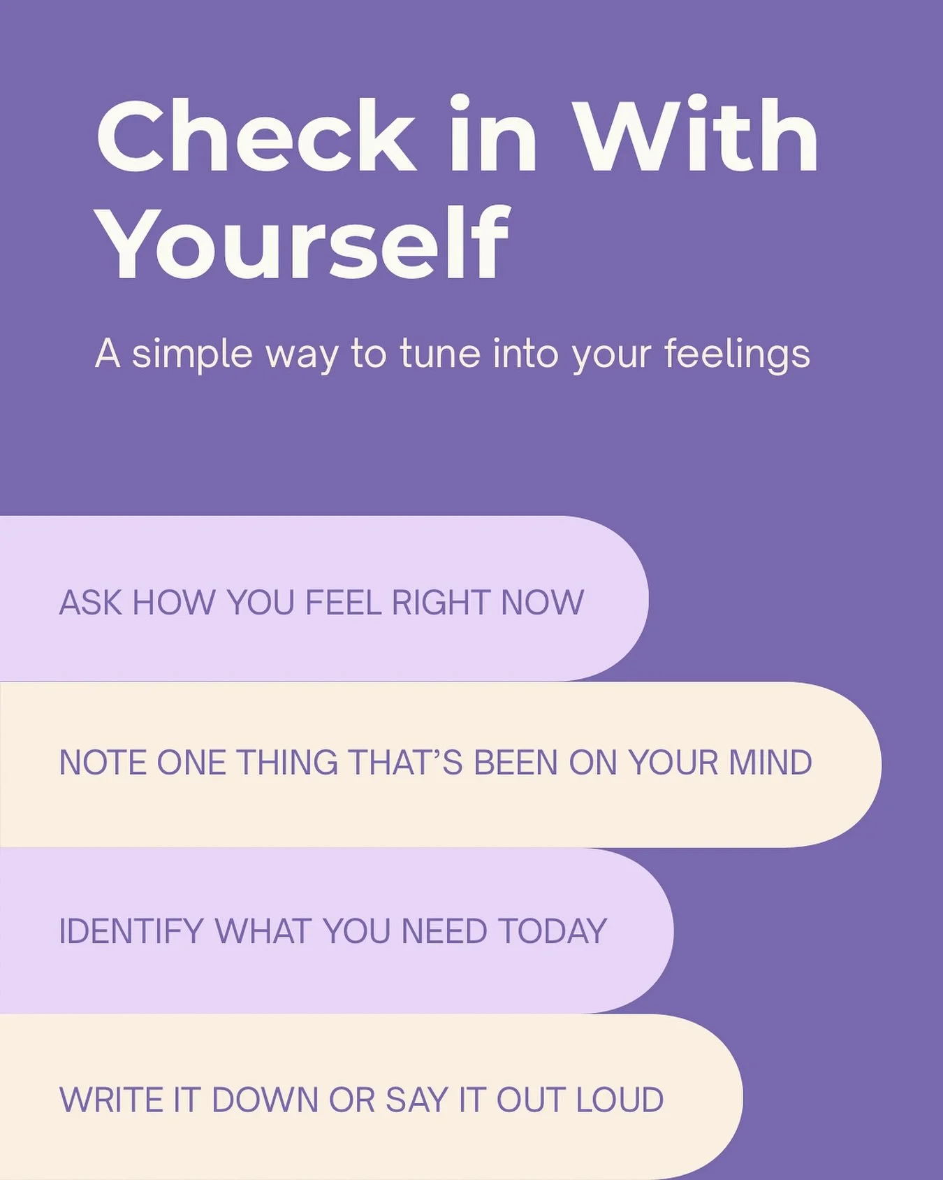 In the September edition of my newsletter, I wrote about the importance of checking in with yourself and identifying what your mind and body needs. 

If this feels unfamiliar, you could start by asking yourself these four questions: 

💭 How do I fee