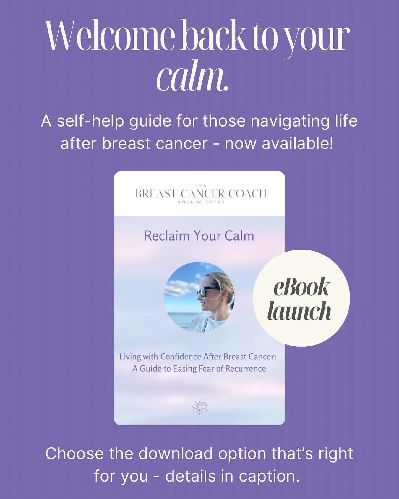 As breast cancer awareness month is coming to an end, I am thrilled to share that my eBook &lsquo;Reclaim Your Calm&rsquo; is now available to download 🎉

I wrote this gentle guide to acknowledge the fear and uncertainty that often linger after brea