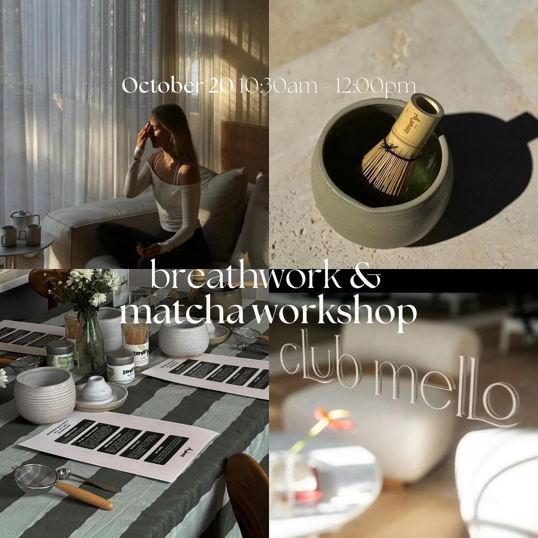 BREATHWORK &amp; MATCHA WORKSHOP 

@thespacewithin.wellness will guide us through a gentle 45 minute breathwork practice. Through carefully curated breath patterns the calming response in the mind &amp; body will be activated. 

Ever wondered how to 