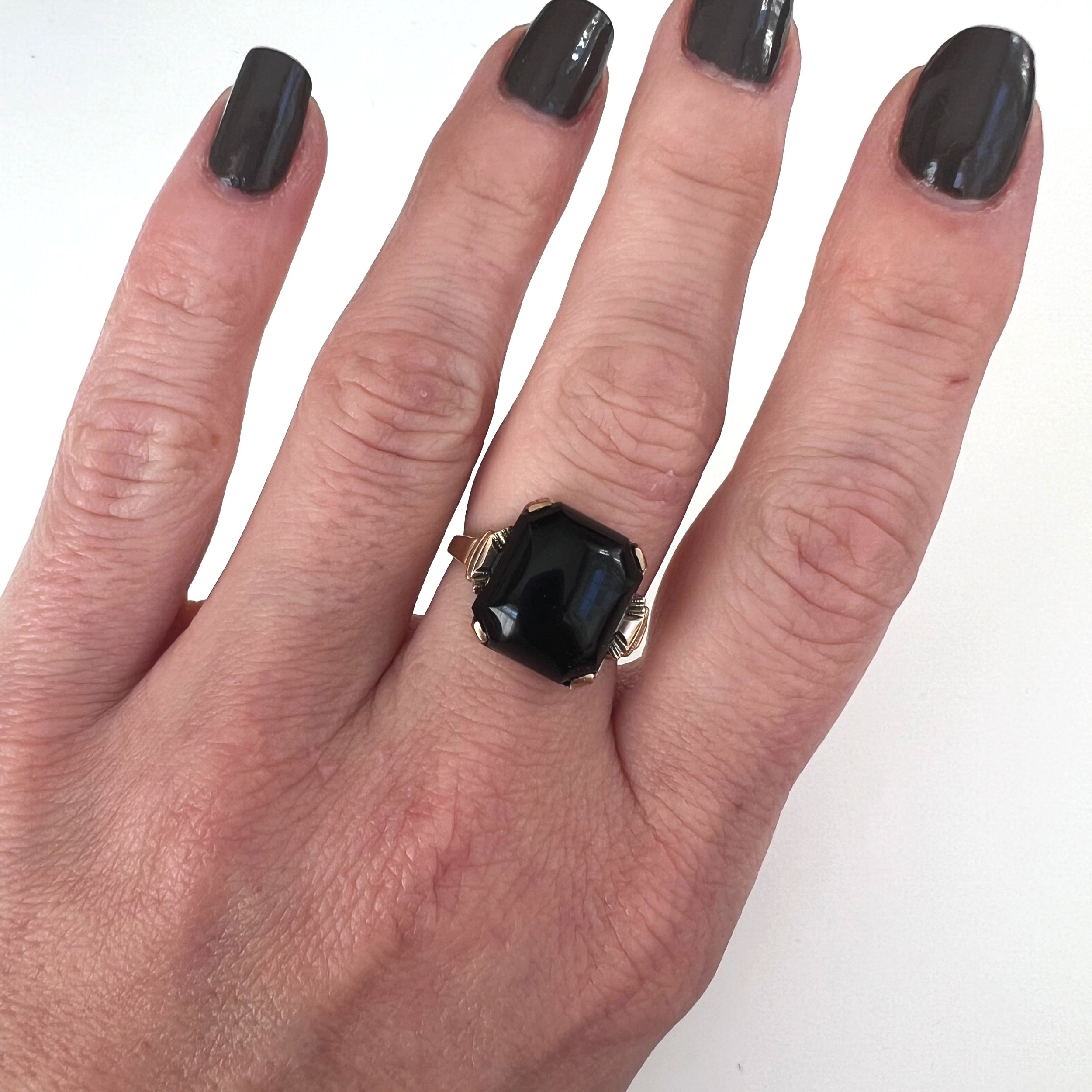 black onyx vintage ring art deco chunky