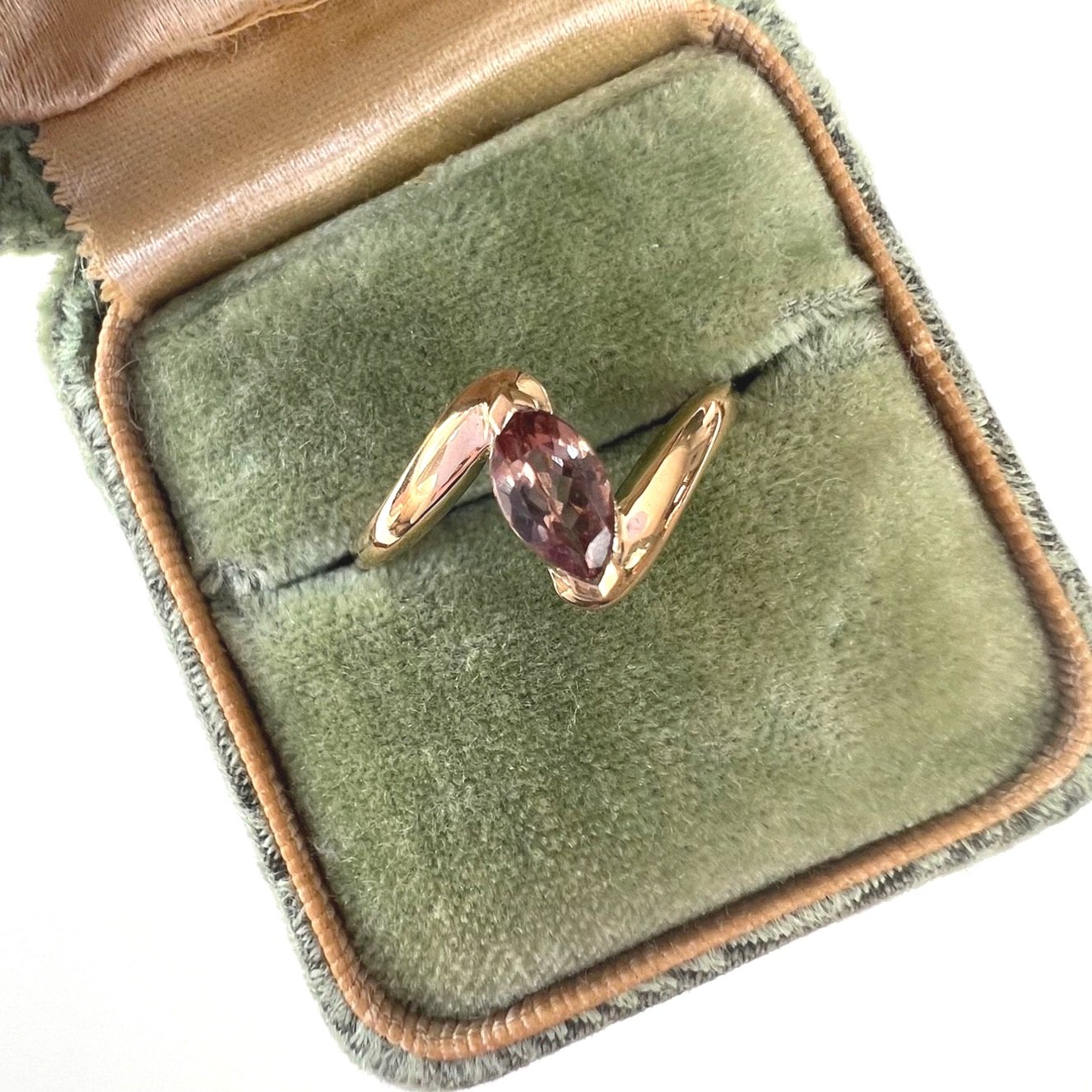Smoky Quartz Marquis yellow gold Crossover Ring - Size 6.75