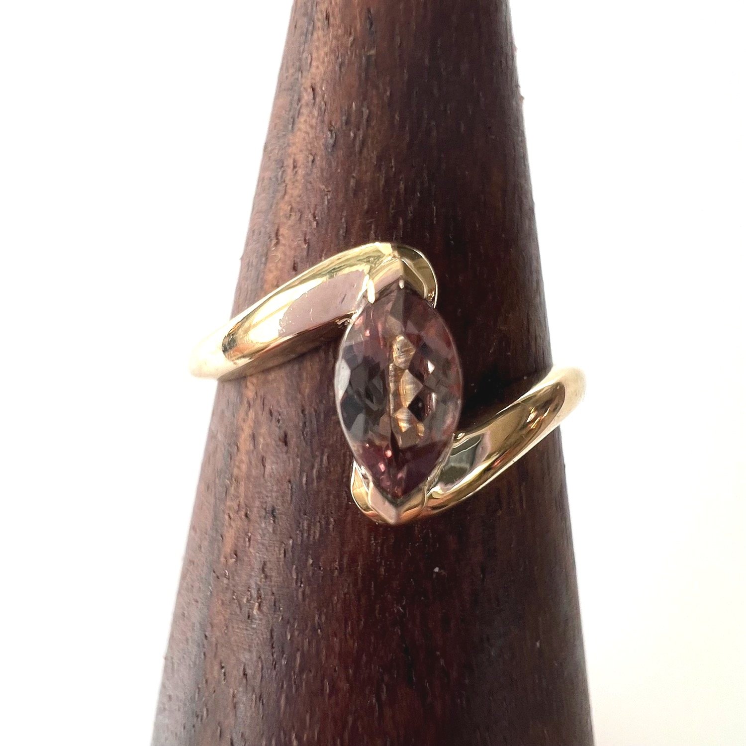 Smoky Quartz Marquis yellow gold Crossover Ring - Size 6.75