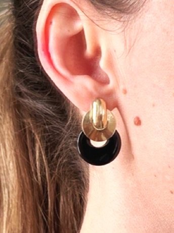 14k gold and onyx dangle earrings midcentury