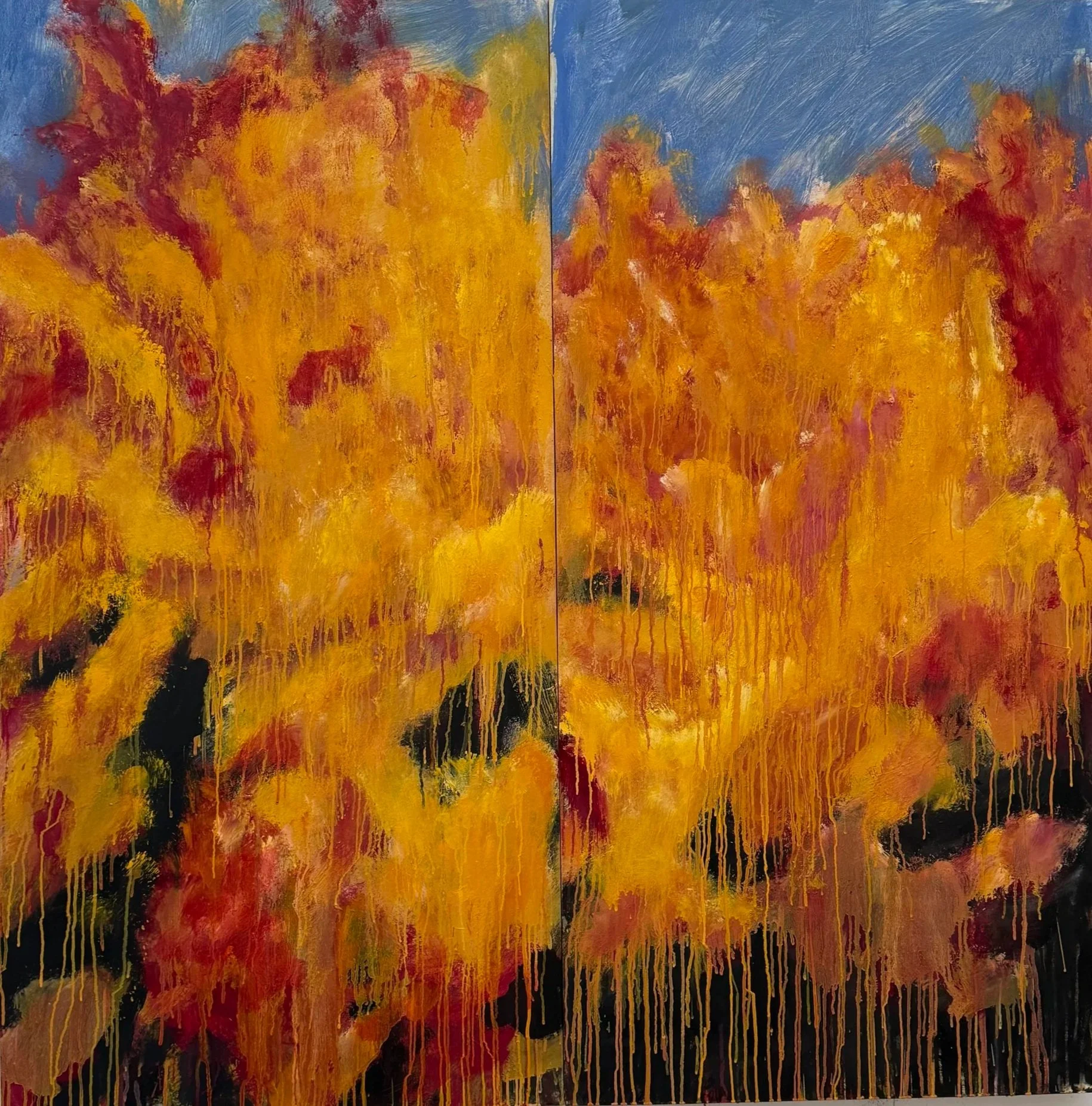 Fall 2024, Oil on plywood two panels each 48.5' x24.5"