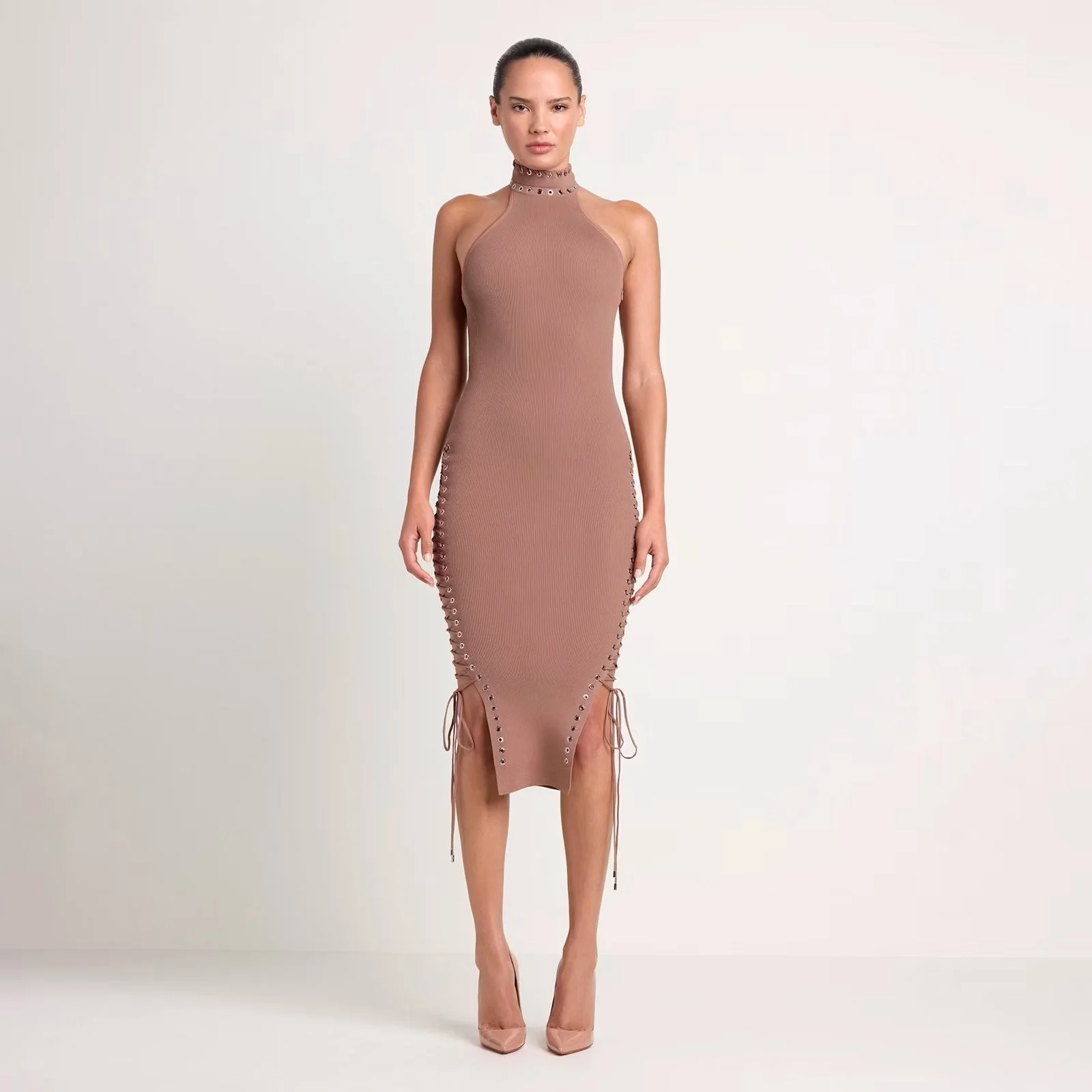 refined knit halter dress