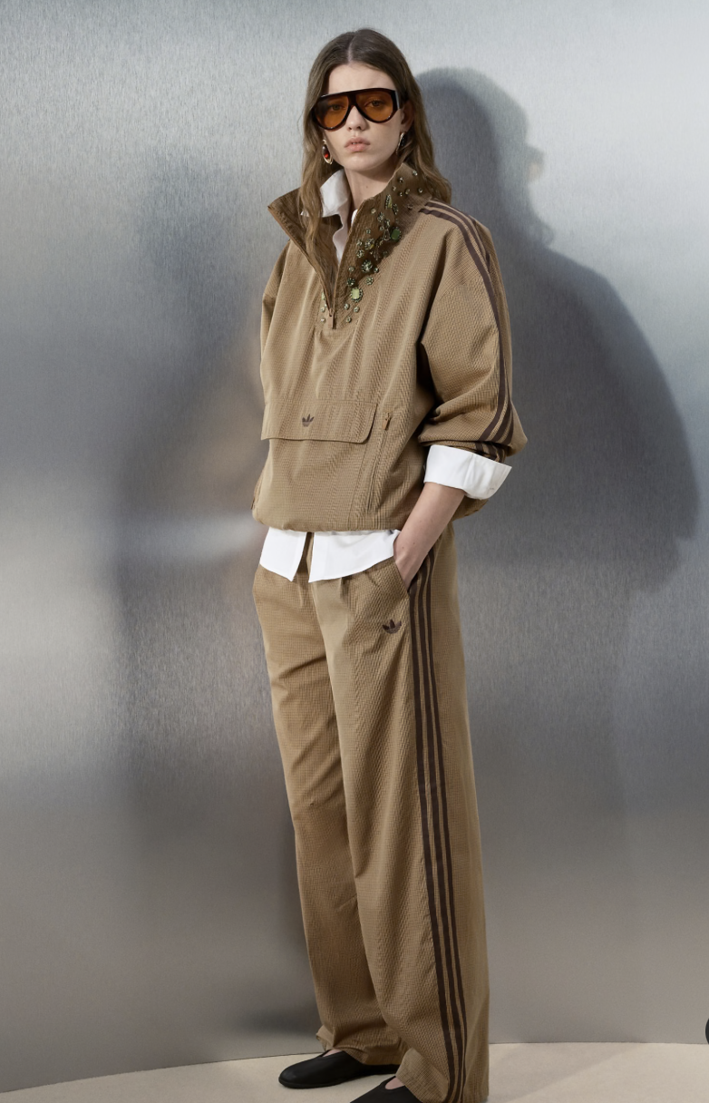 Barrel leg track pants in brown check