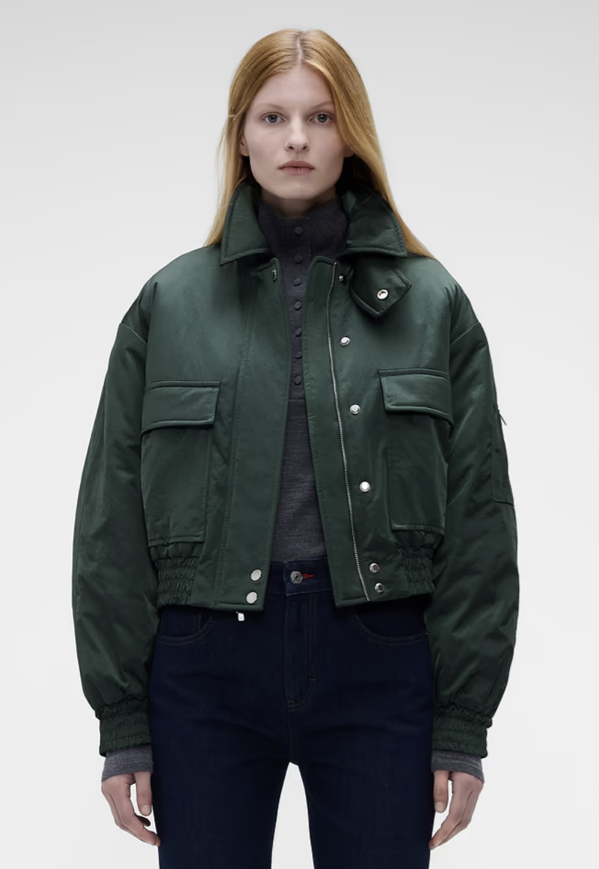 Oversized Satin Bomber Jacket "Essex Green"