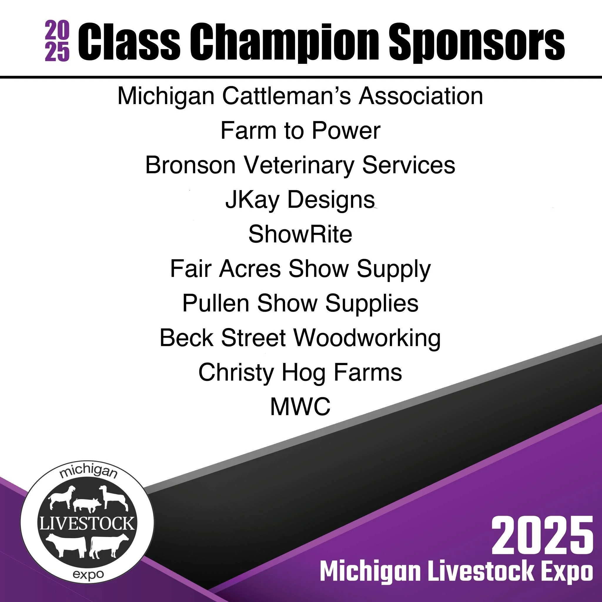 A list of class champion sponsors