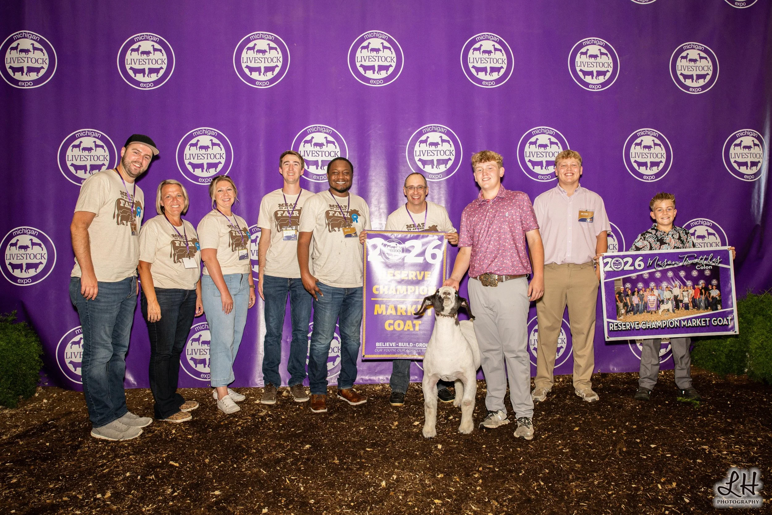 Saleabration 2026 backdrop Reserve Grand Champion Market Goat shown by Mason Trattles 2026