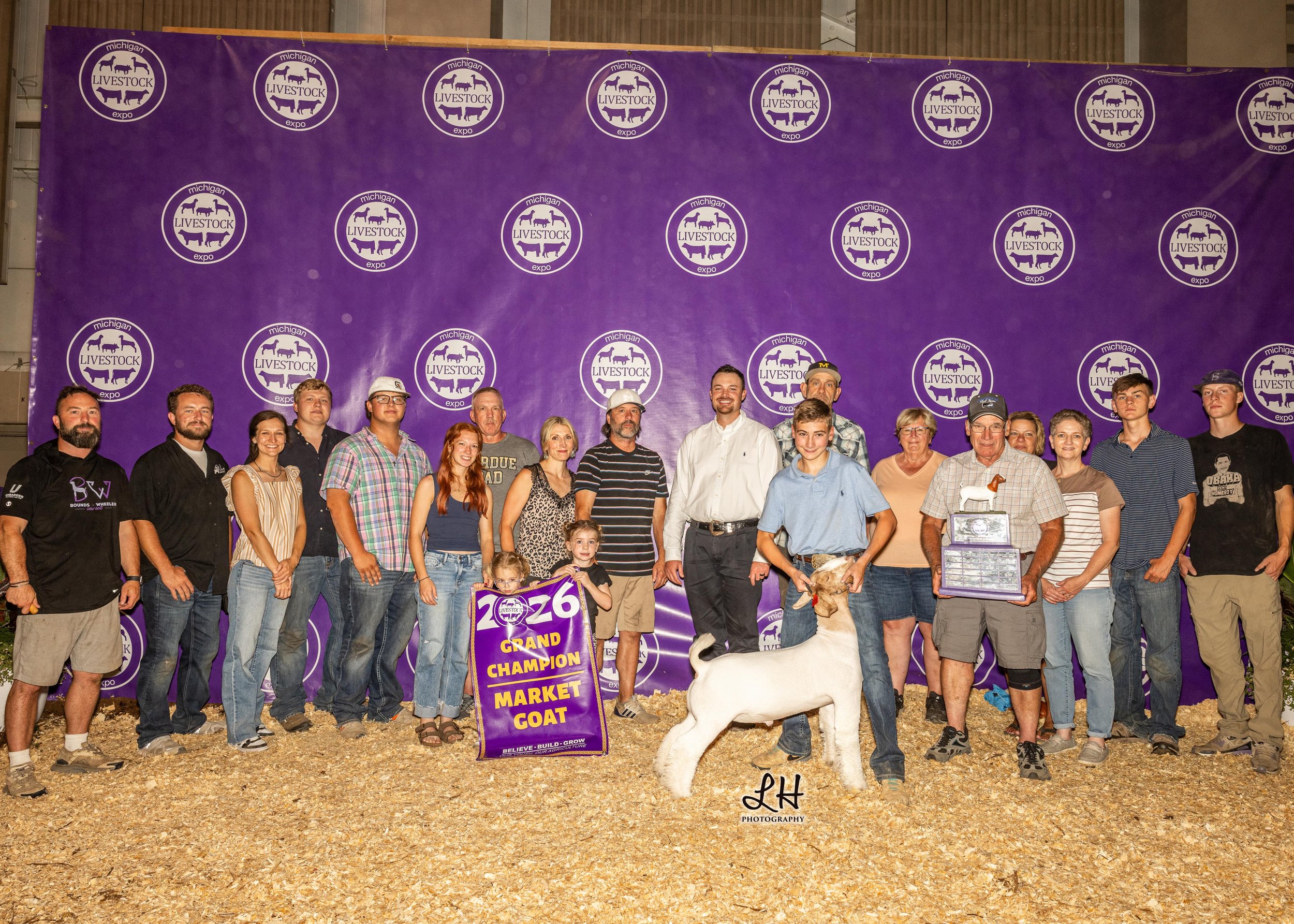 MLE 2026 backdrop Grand Champion Market Goat shown by Jackson Aldrich