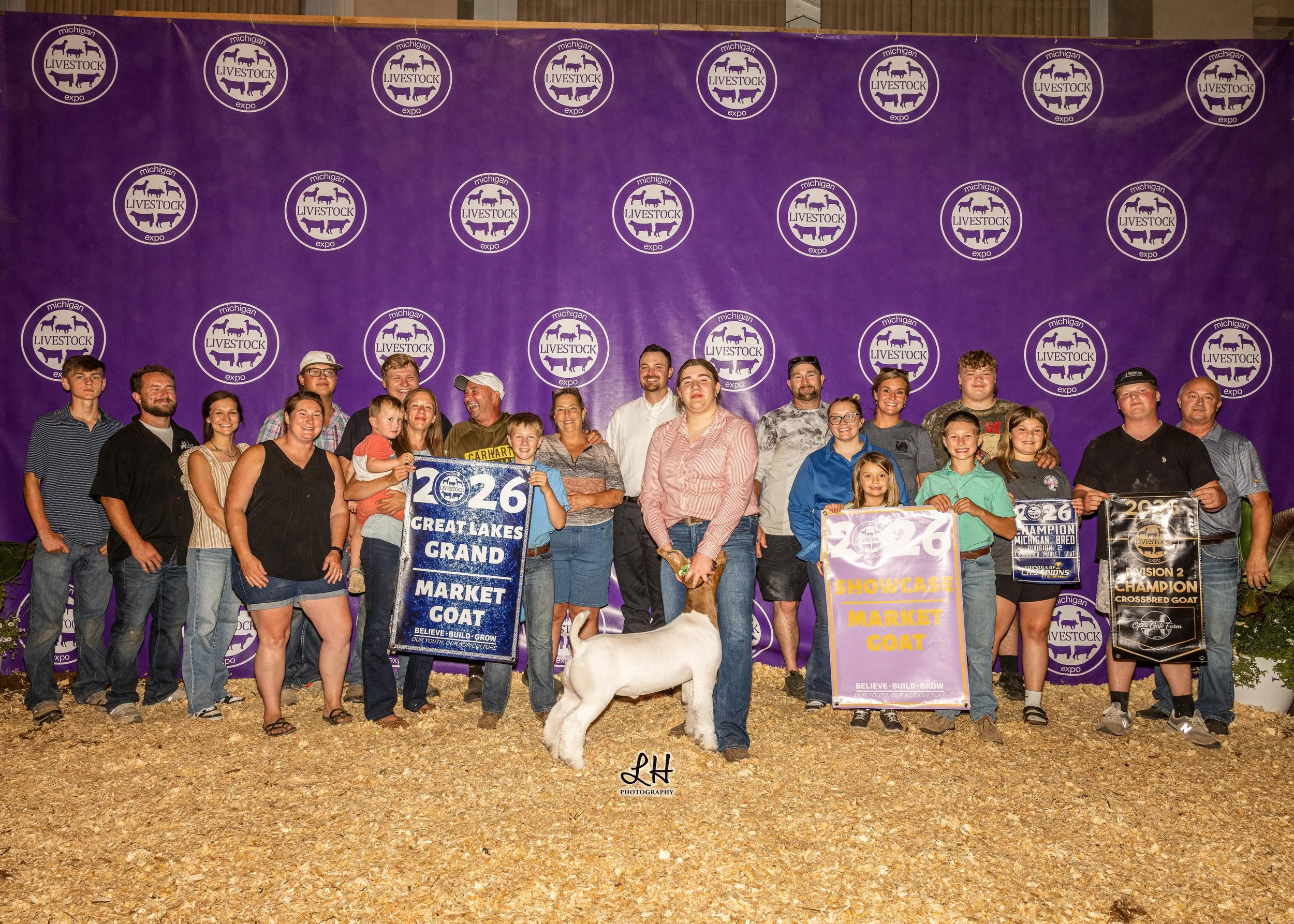 MLE 2026 backdrop Great Lakes Grand Market Goat shown by Aubree Hughes