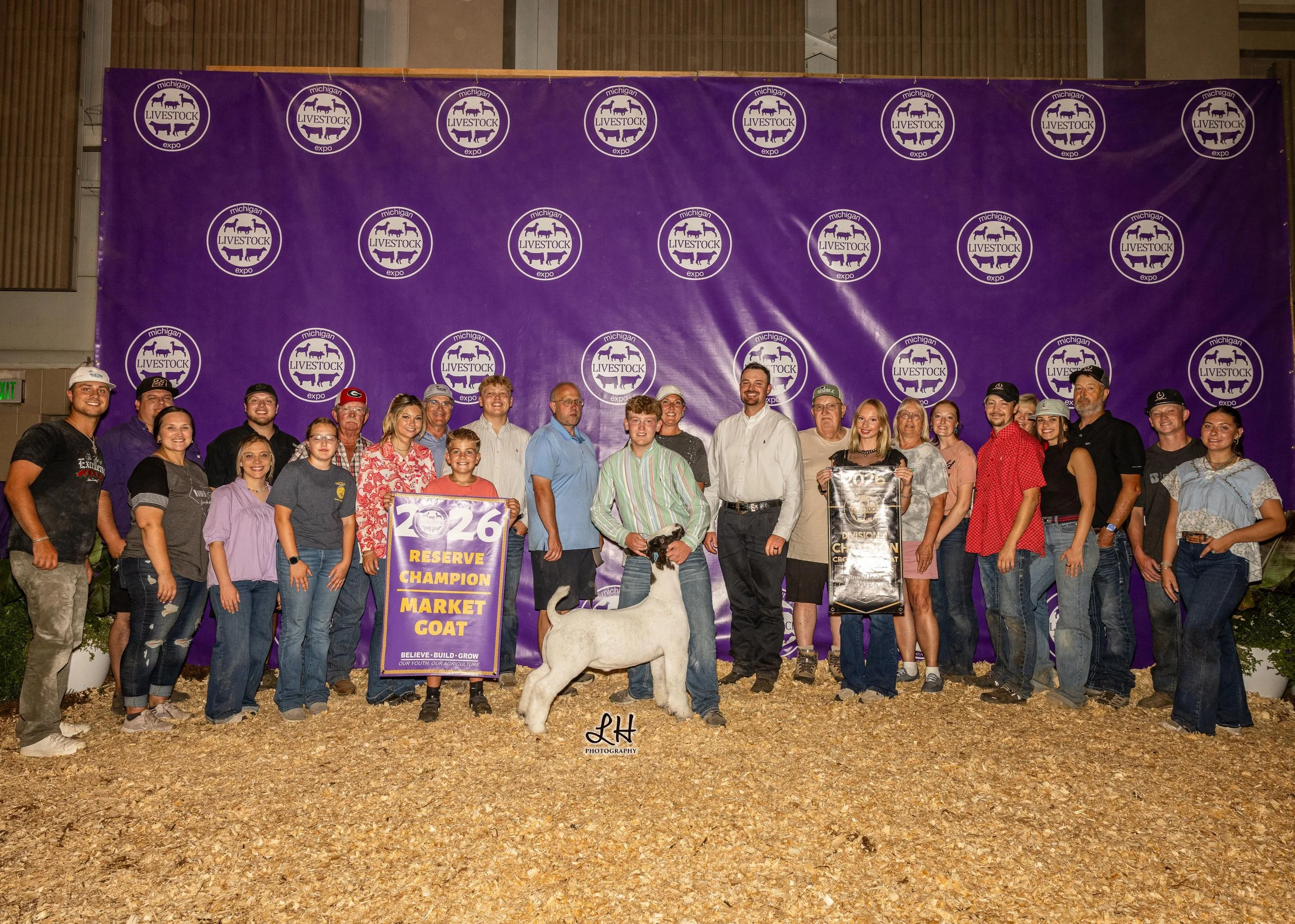MLE 2026 backdrop Reserve Grand Champion Market Goat shown by Mason Trattles.