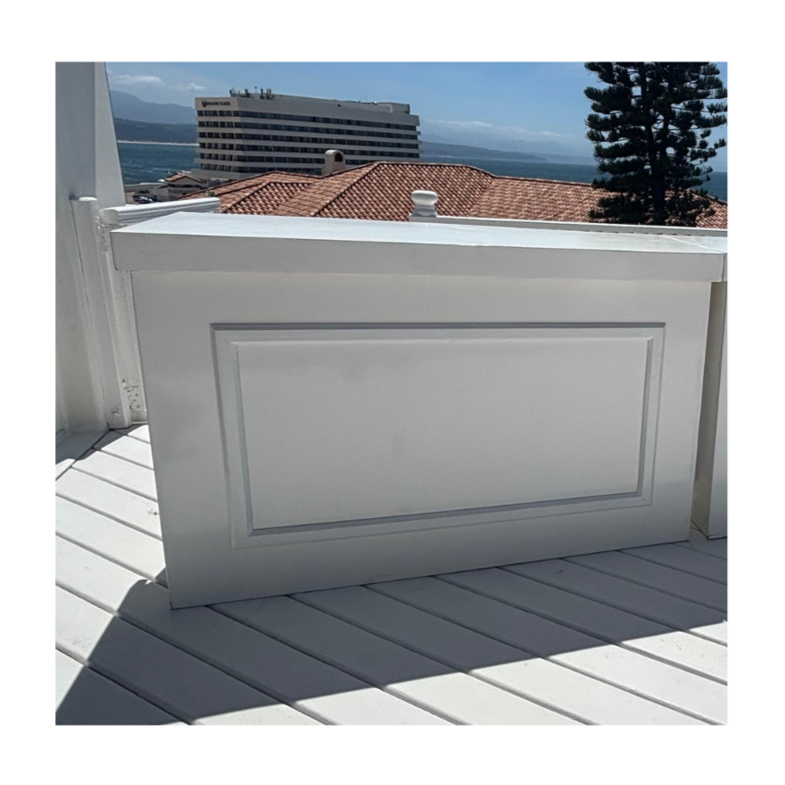 white gloss Custom modular bar counters in multiple sizes for wedding and corporate event hire by Du Toit Events in Plettenberg Bay and the Garden Route