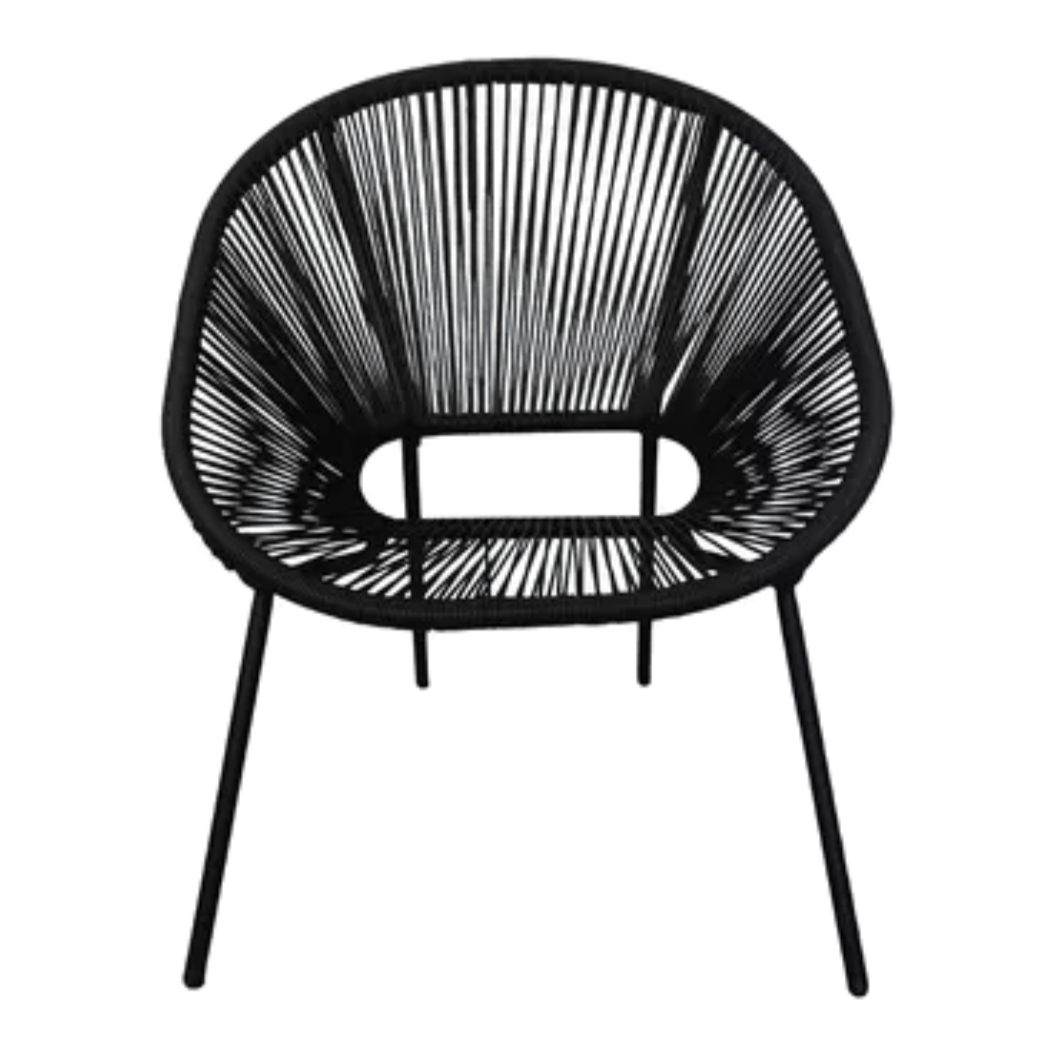 Cabo single seater chair in black finish for wedding and corporate event hire by Du Toit Events in Plettenberg Bay and the Garden Route