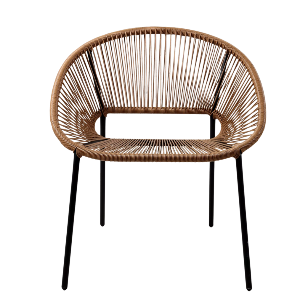 Cabo single seater chair in natural finish for wedding and corporate event hire by Du Toit Events in Plettenberg Bay and the Garden Route