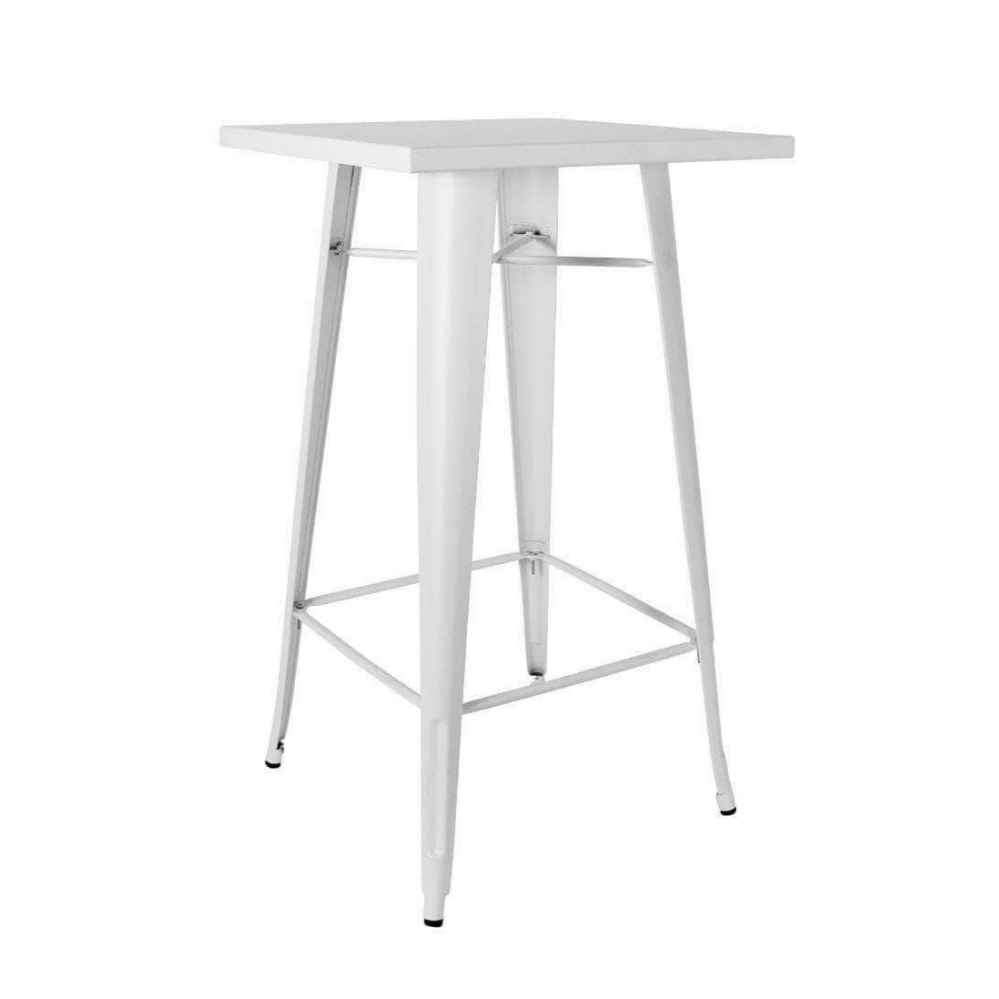 White Tolix square cocktail table for wedding and corporate event hire by Du Toit Events in Plettenberg Bay and the Garden Route