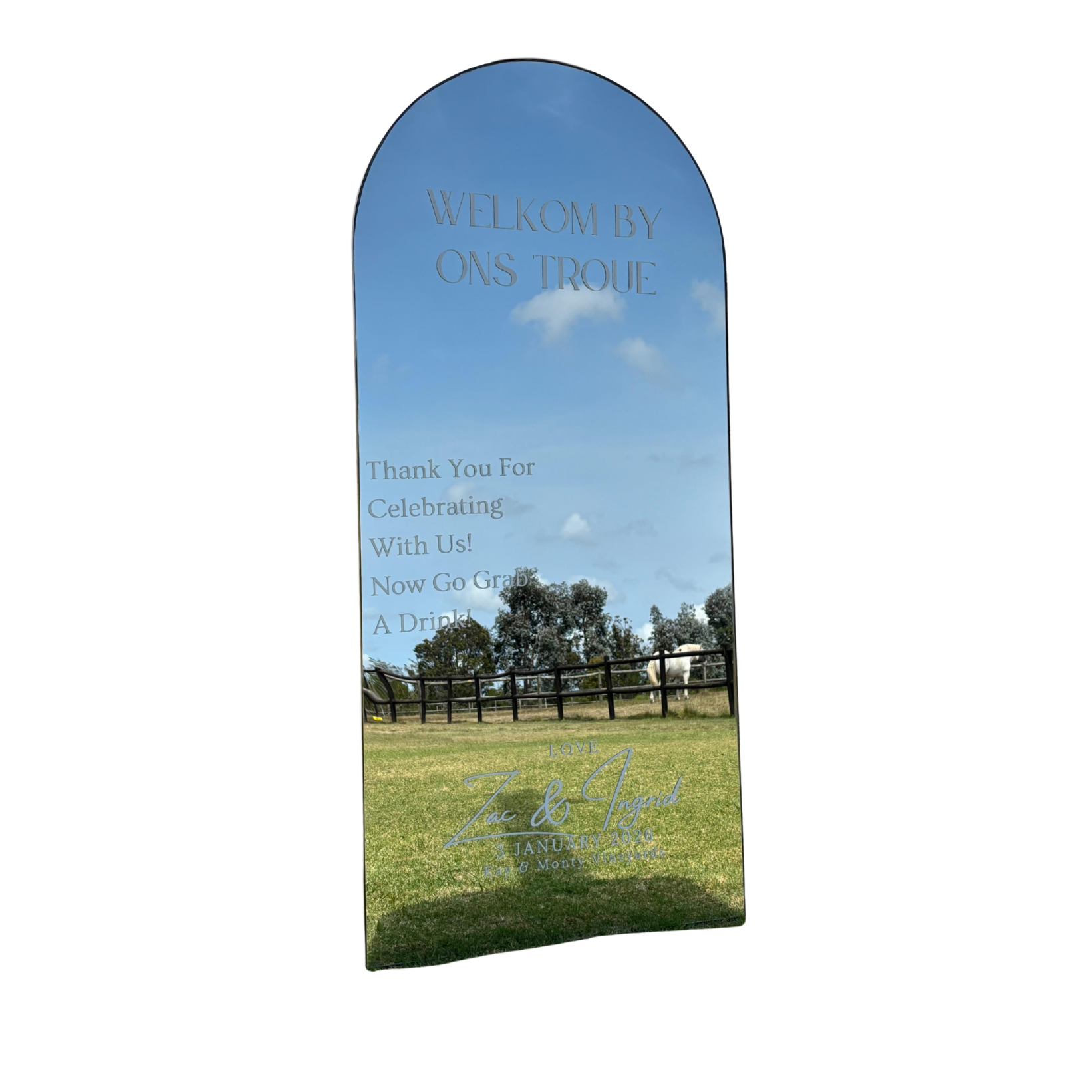 Full length mirror for wedding and corporate event hire by Du Toit Events in Plettenberg Bay and the Garden Route