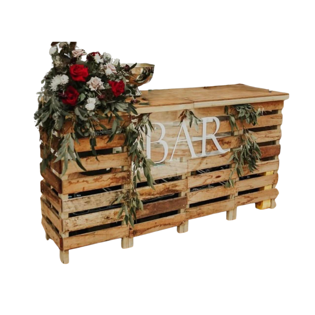 Custom modular bar counters in multiple sizes for wedding and corporate event hire by Du Toit Events in Plettenberg Bay and the Garden Route