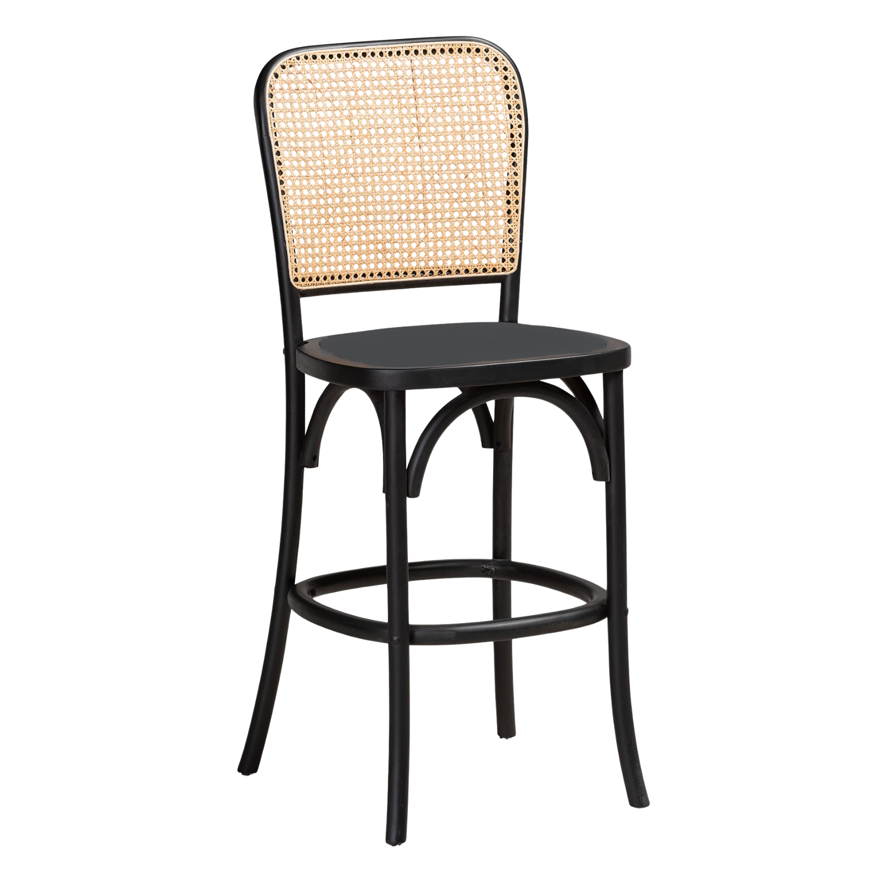 Thonet Bar Stool - Rattan Back - Wooden Black